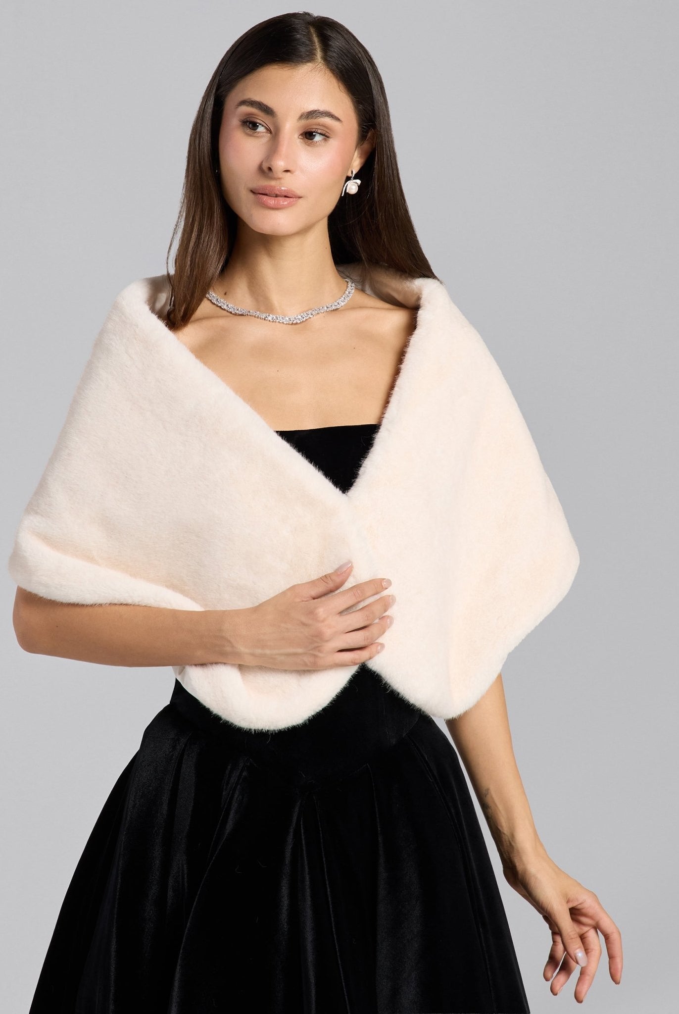 White Faux Mink Fur Shawl - shopaleena