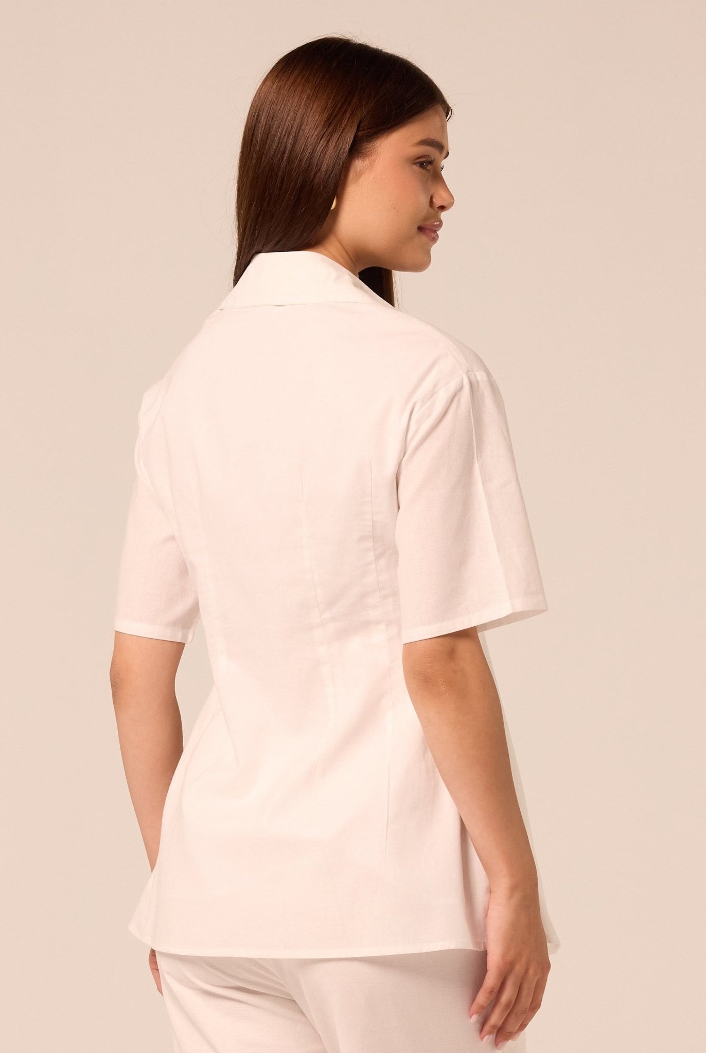 White Fitted-Waist Cotton Shirt - shopaleena