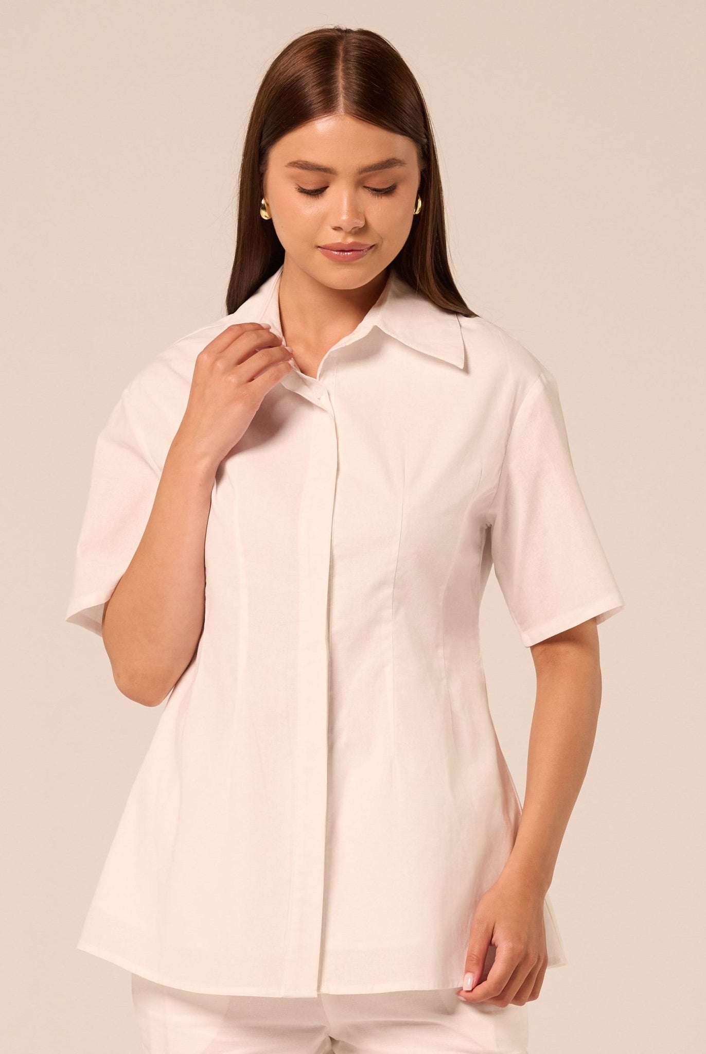 White Fitted-Waist Cotton Shirt - shopaleena