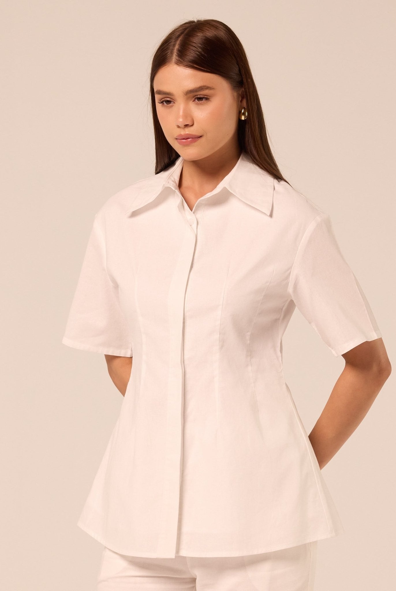 White Fitted-Waist Cotton Shirt - shopaleena