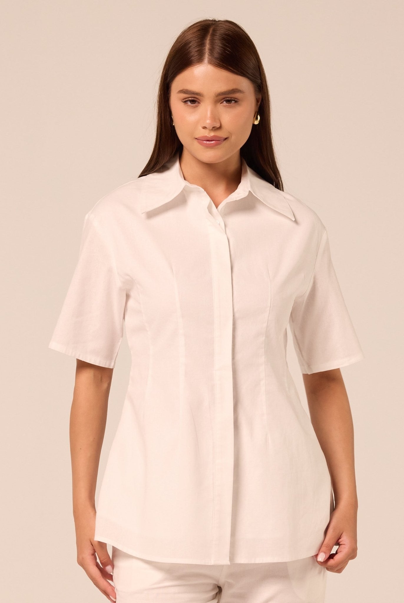 White Fitted-Waist Cotton Shirt - shopaleena