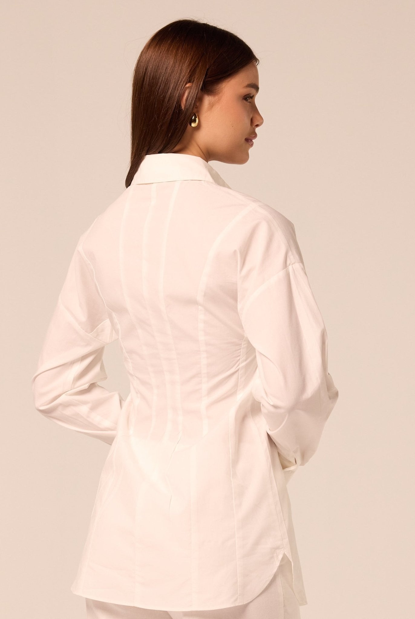 White Fitted Waist Poplin Shirt - shopaleena