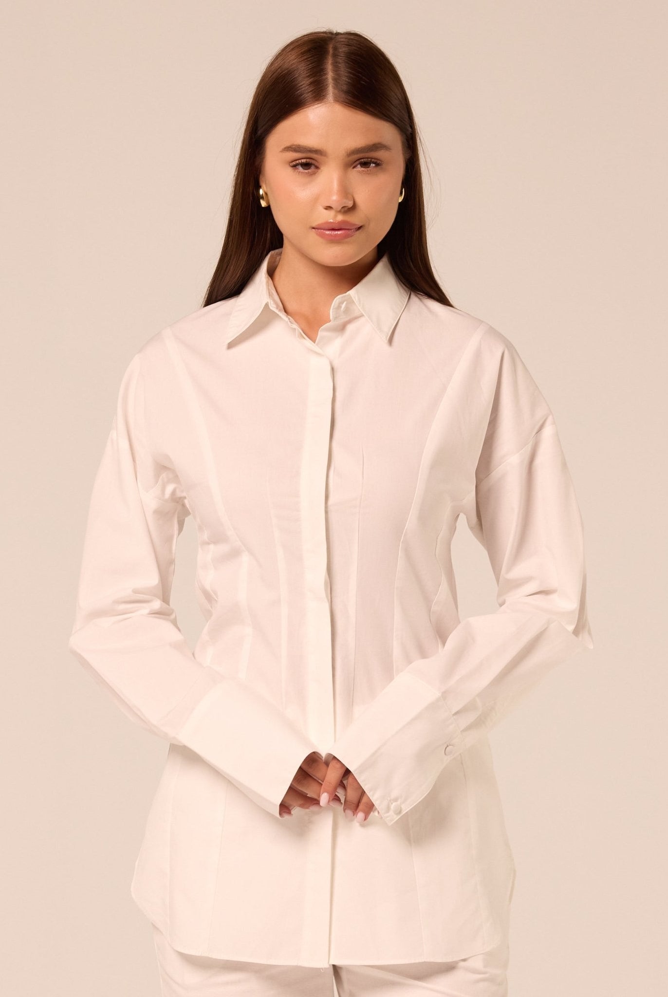 White Fitted Waist Poplin Shirt - shopaleena