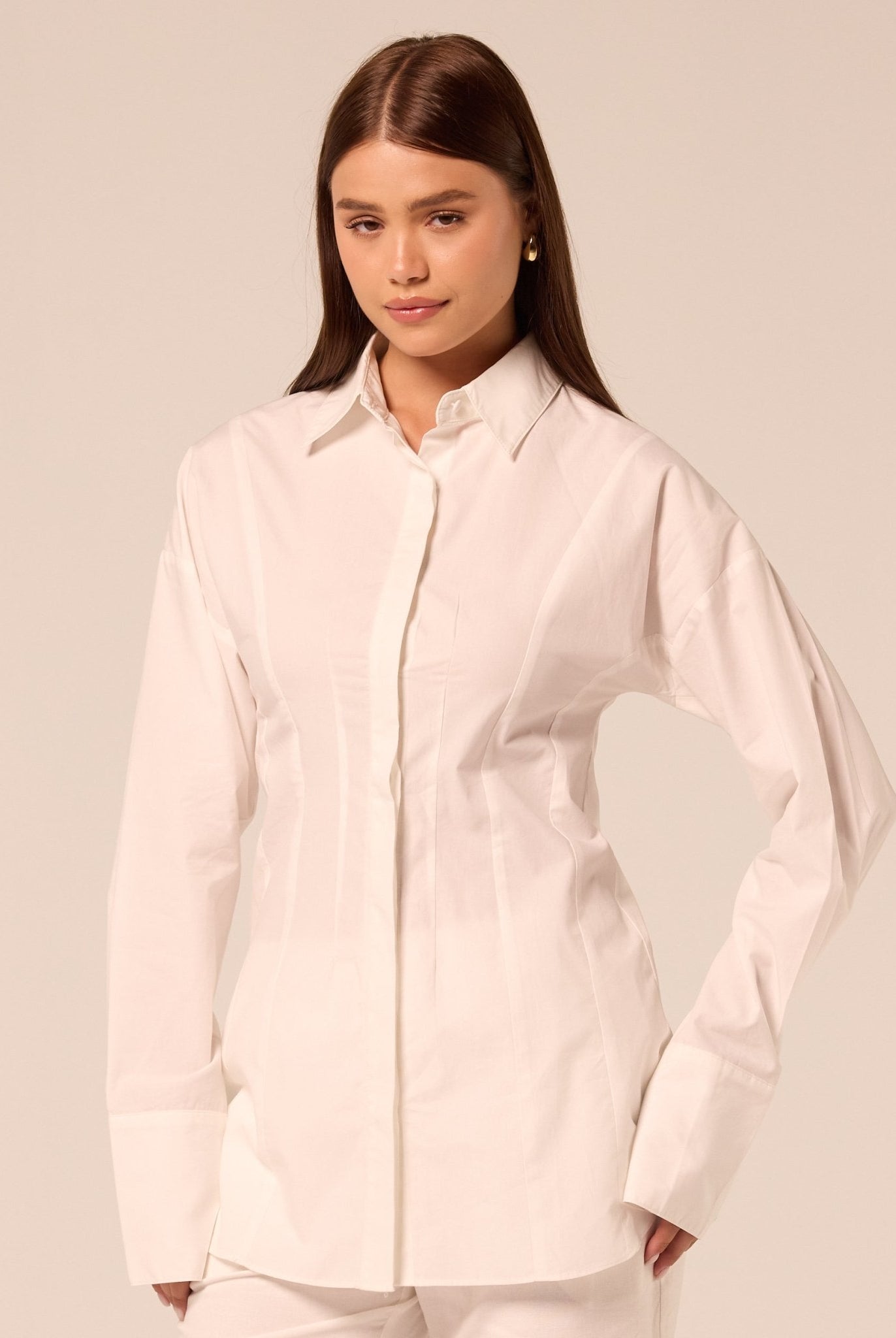 White Fitted Waist Poplin Shirt - shopaleena