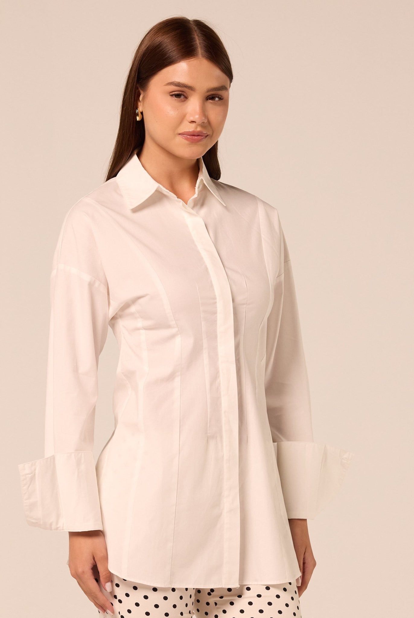White Fitted Waist Poplin Shirt - shopaleena
