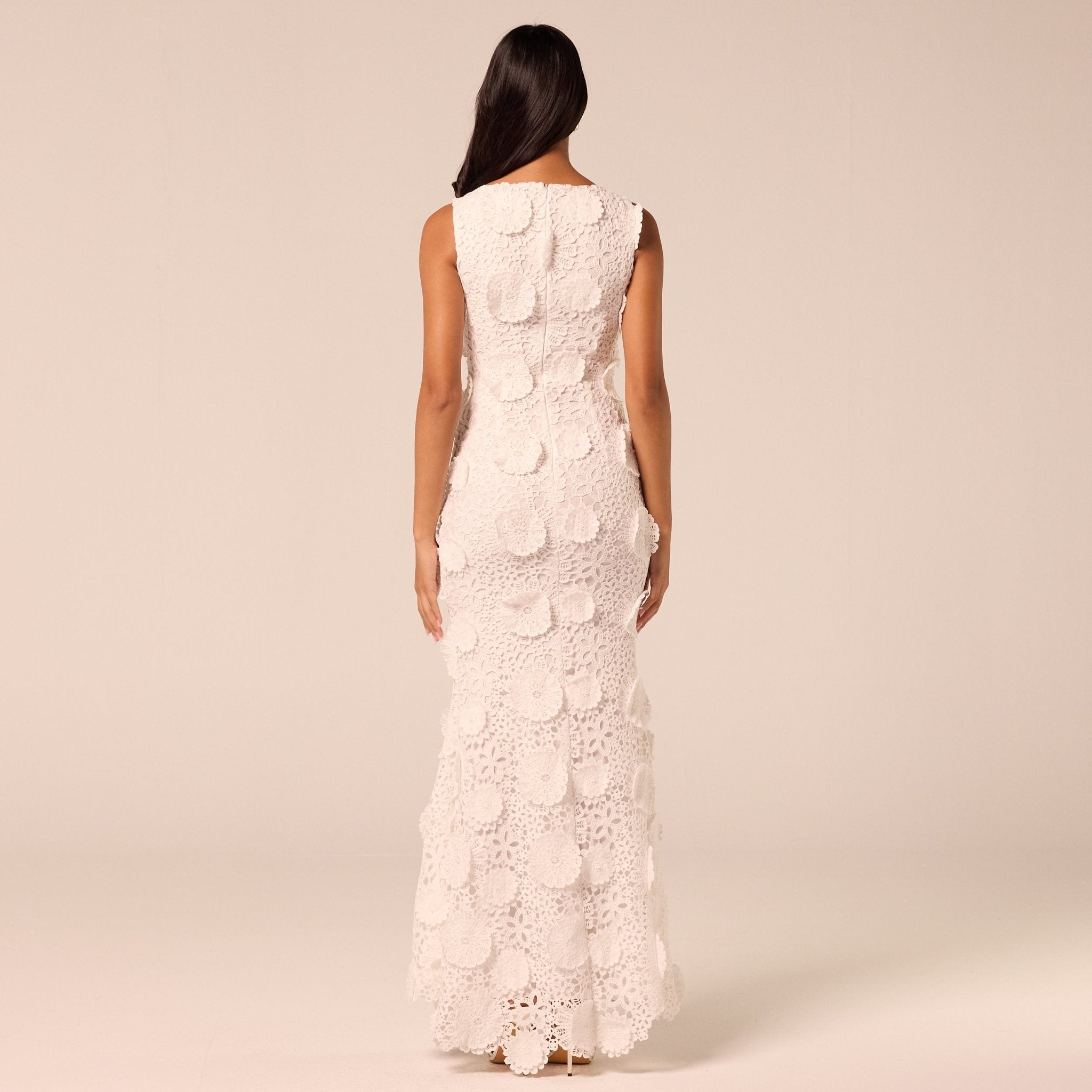 White Floral Applique Lace Maxi Dress - shopaleena