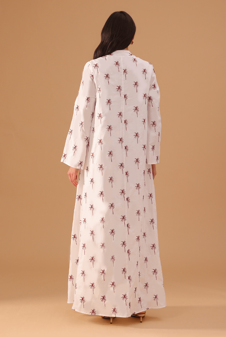 White Fully Embroidered Long Sleeve Kaftan - shopaleena