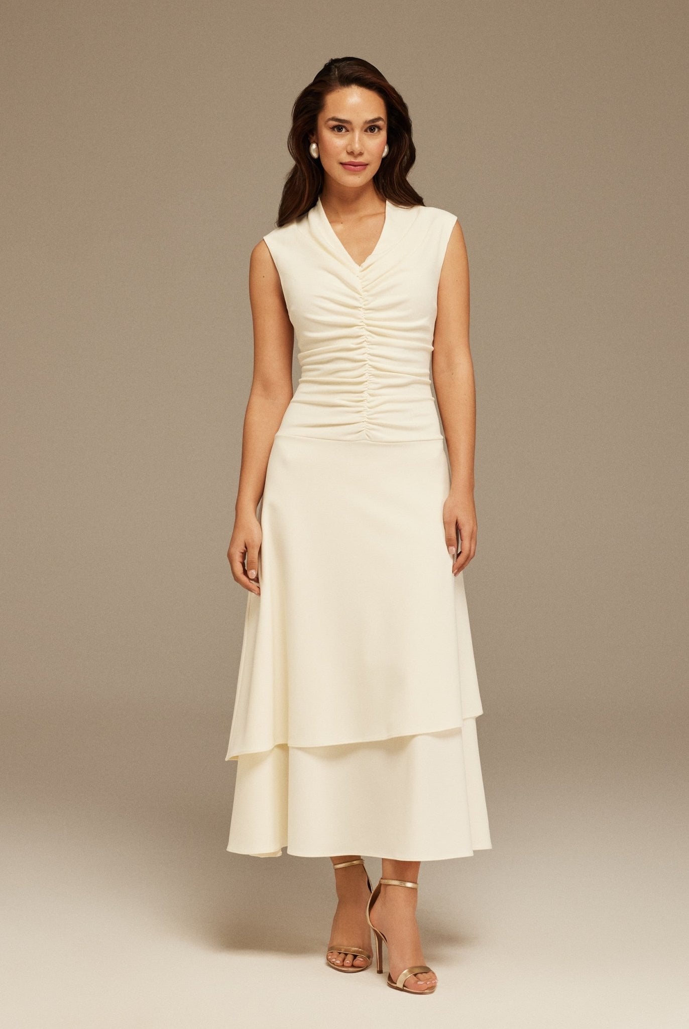 White Gathered Top Midi Dress With Tassels - shopaleena