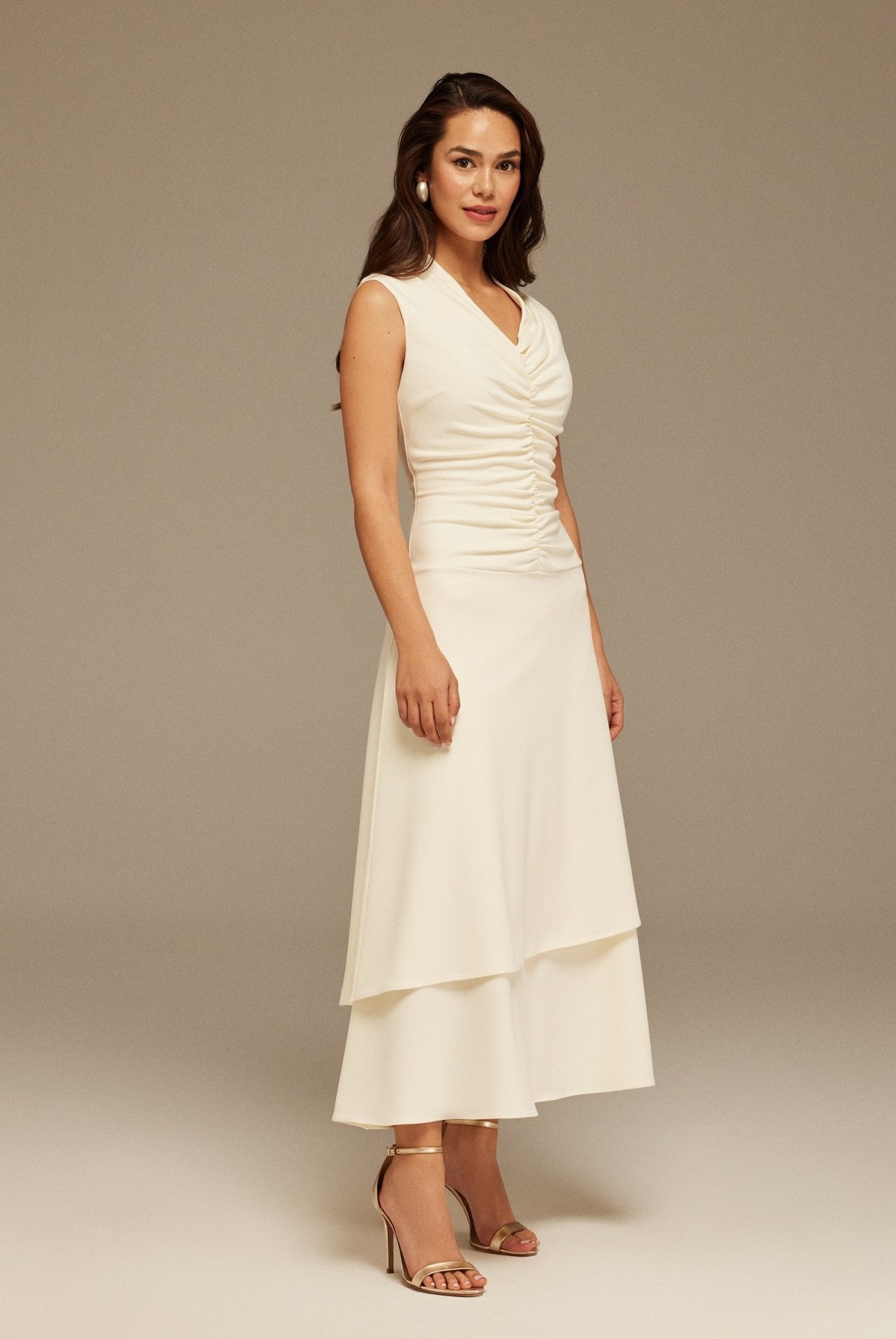 White Gathered Top Midi Dress With Tassels - shopaleena