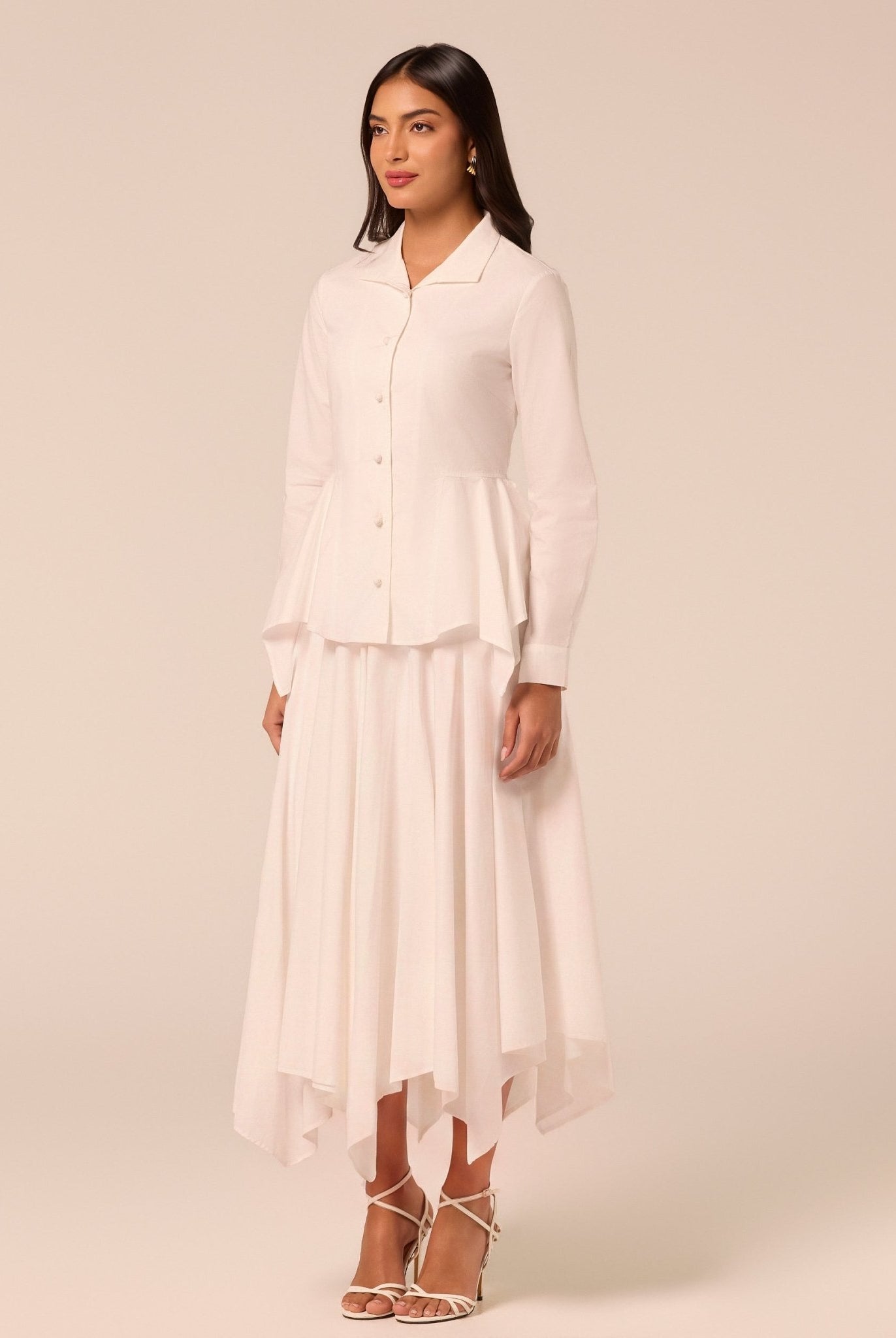 White Handkerchief Hem Cotton Set - shopaleena