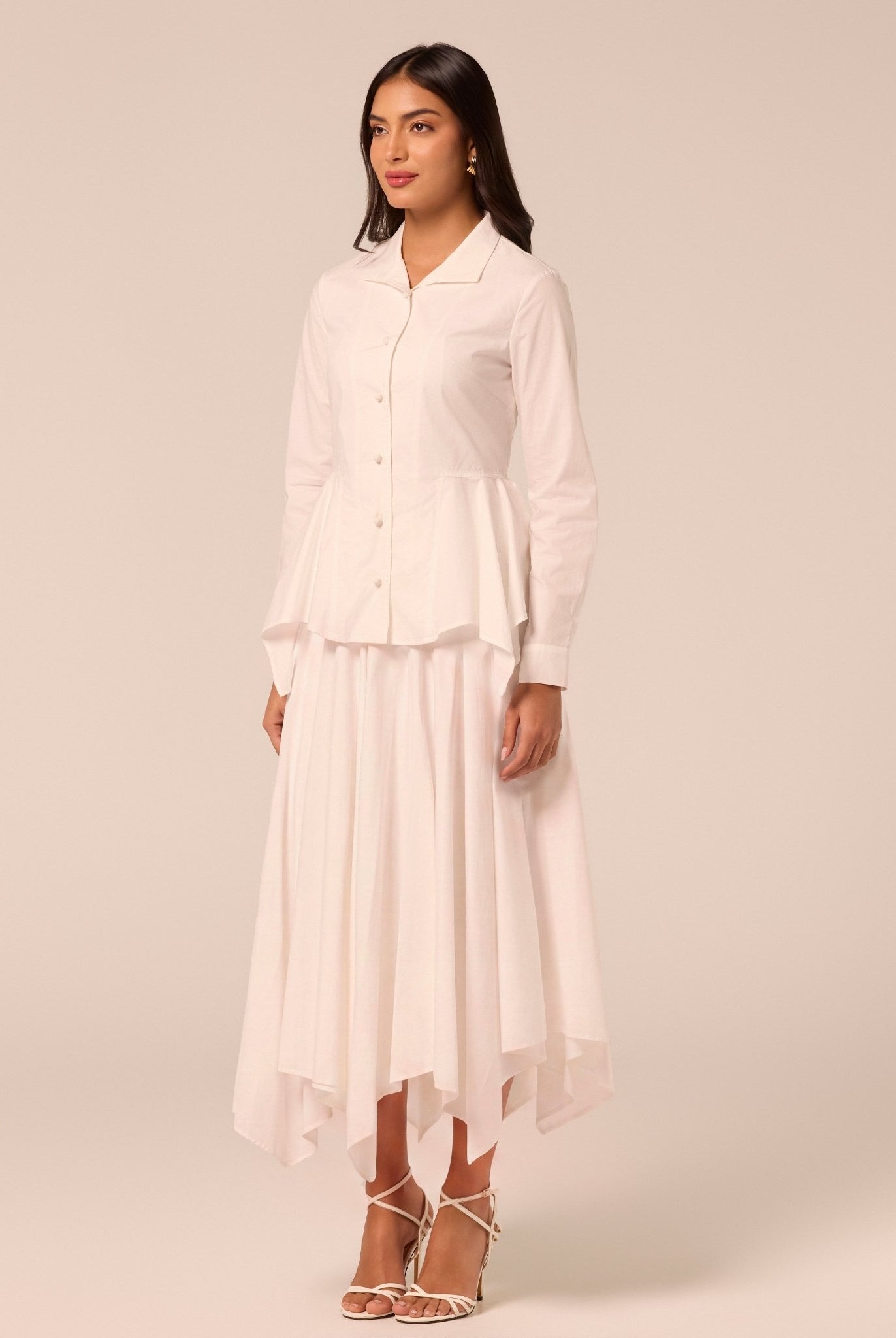 White Handkerchief Hem Cotton Set - shopaleena