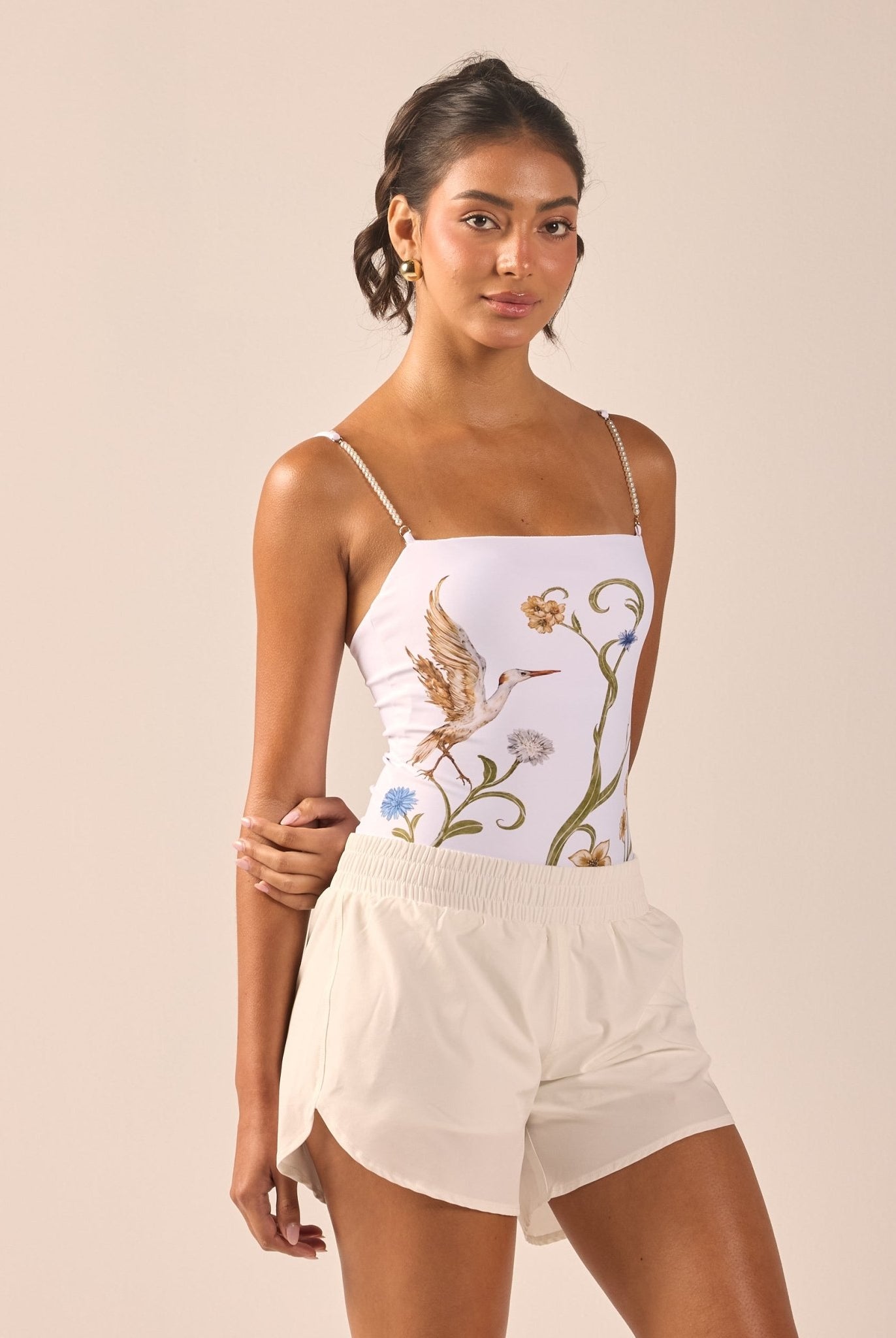 White High Waist Swim Shorts - shopaleena