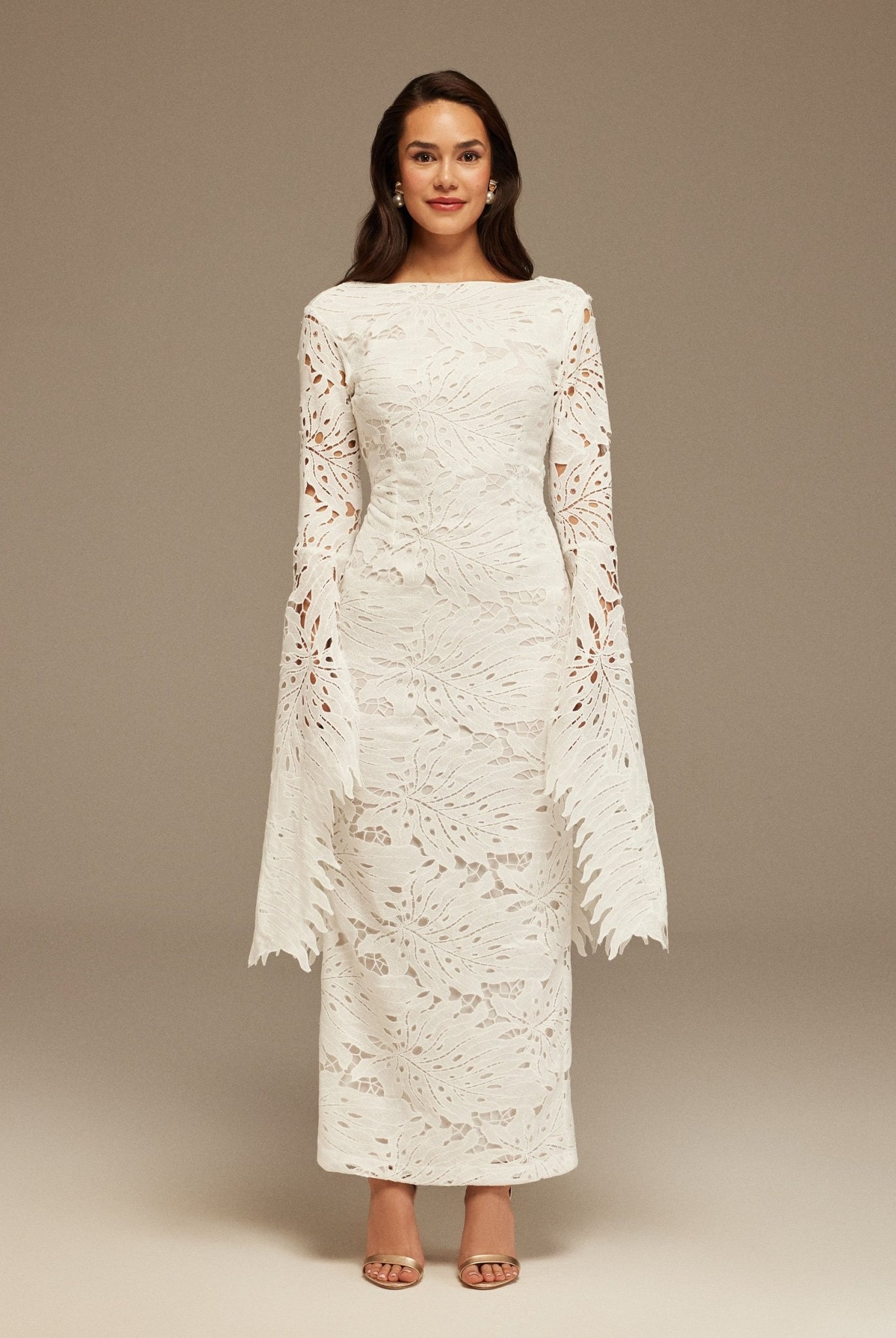White Lace Long Sleeve Maxi Dress - shopaleena