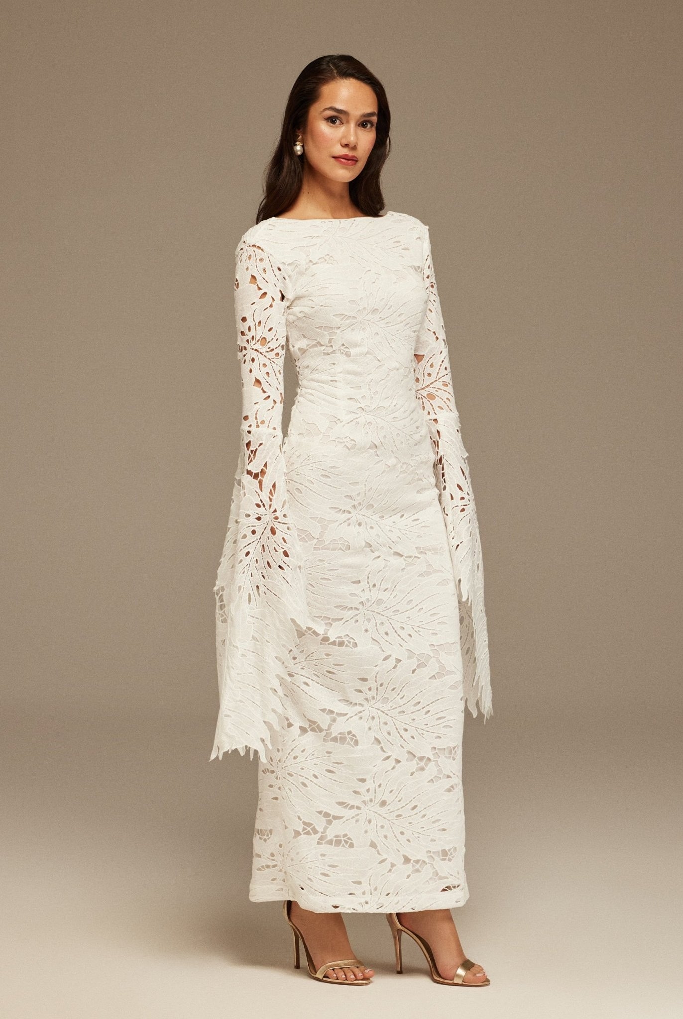 White Lace Long Sleeve Maxi Dress - shopaleena