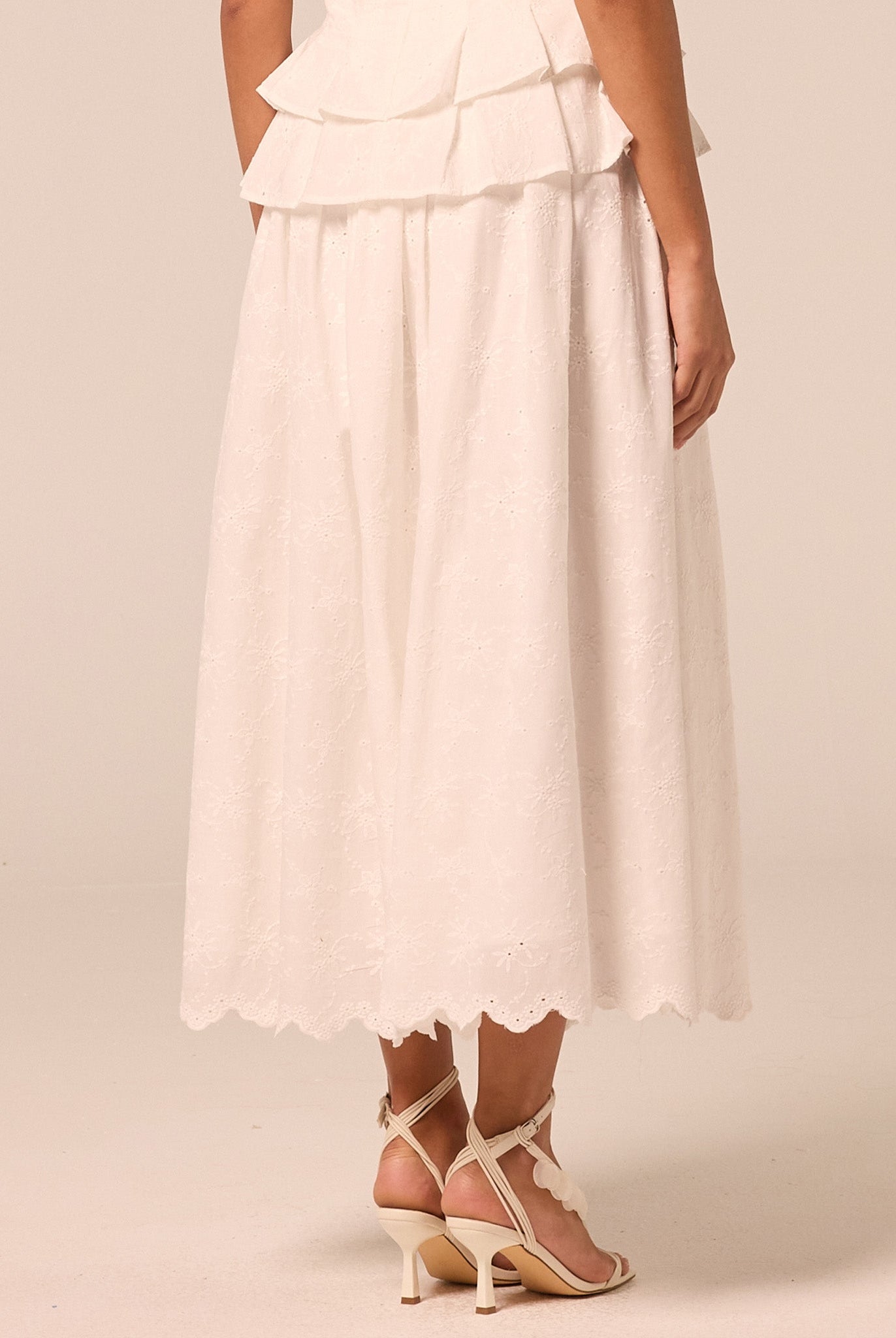 White Lace-Trim Cotton Maxi Skirt - shopaleena