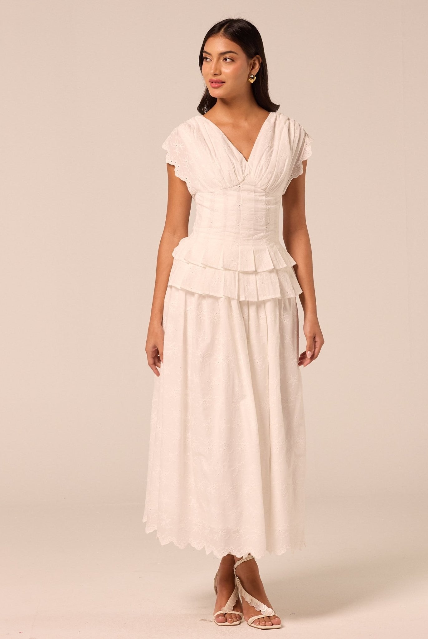 White Lace-Trim Cotton Maxi Skirt - shopaleena