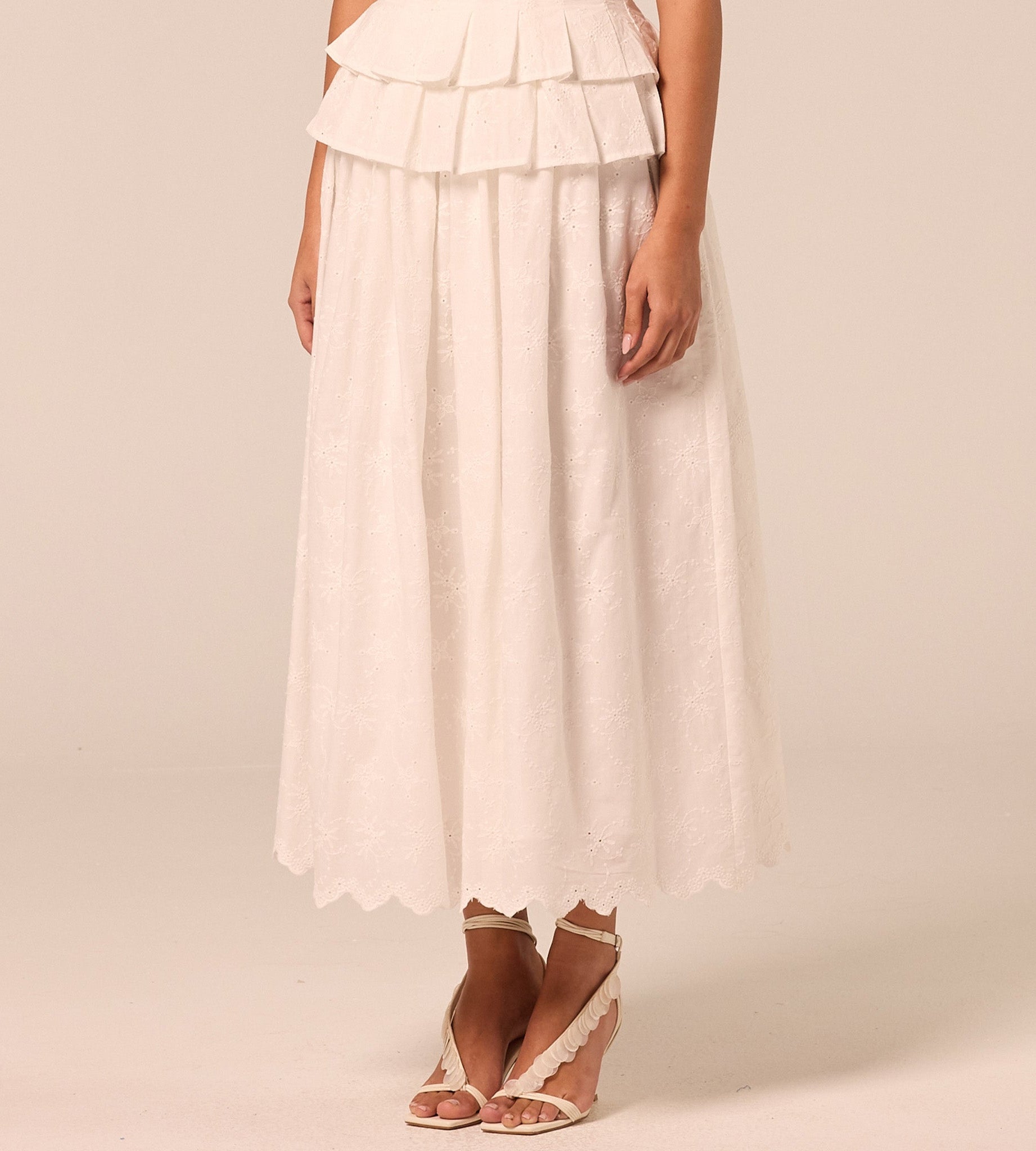 White Lace-Trim Cotton Maxi Skirt - shopaleena