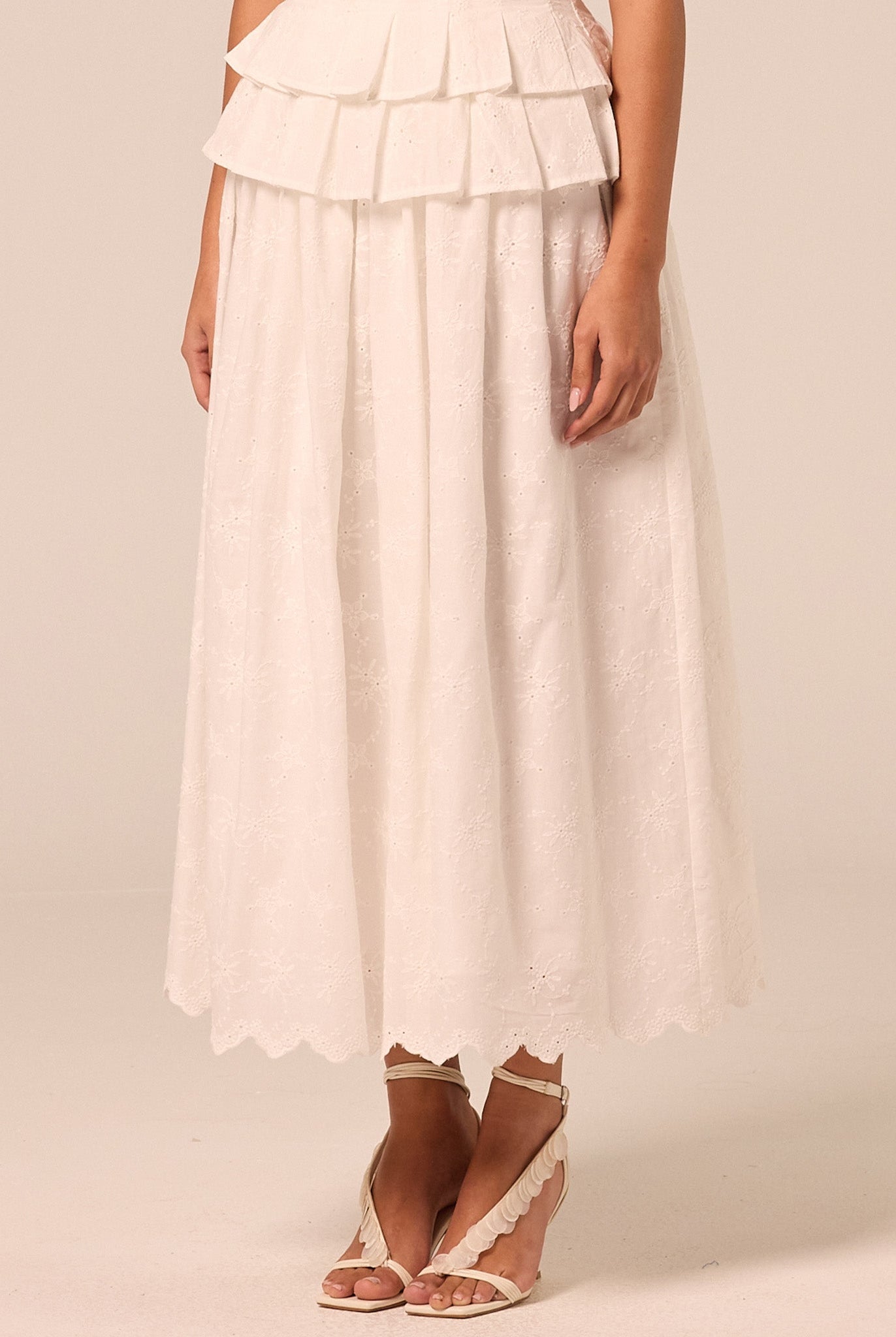 White Lace-Trim Cotton Maxi Skirt - shopaleena