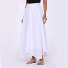 White Linen Blend Asymmetric Hem Maxi Skirt - shopaleena