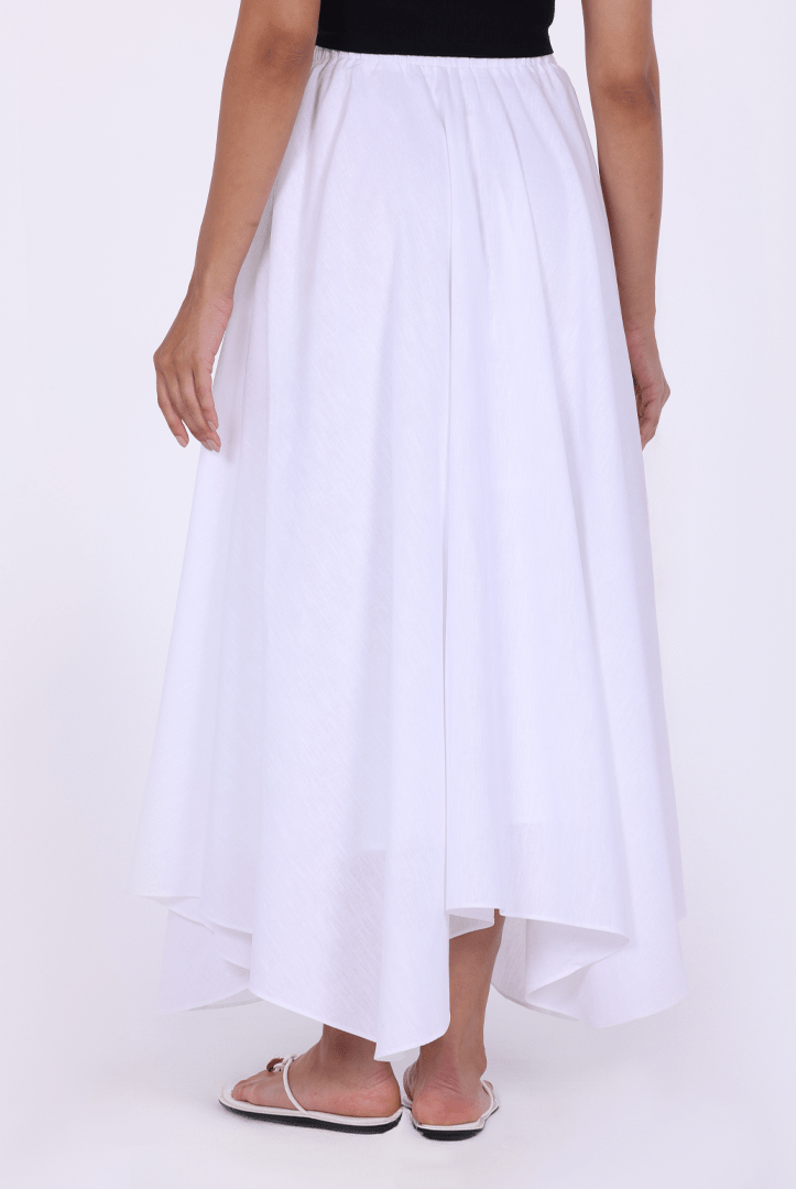 White Linen Blend Asymmetric Hem Maxi Skirt - shopaleena
