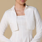 White Linen - Blend Square Neckline Dress with Crop Jacket - shopaleena