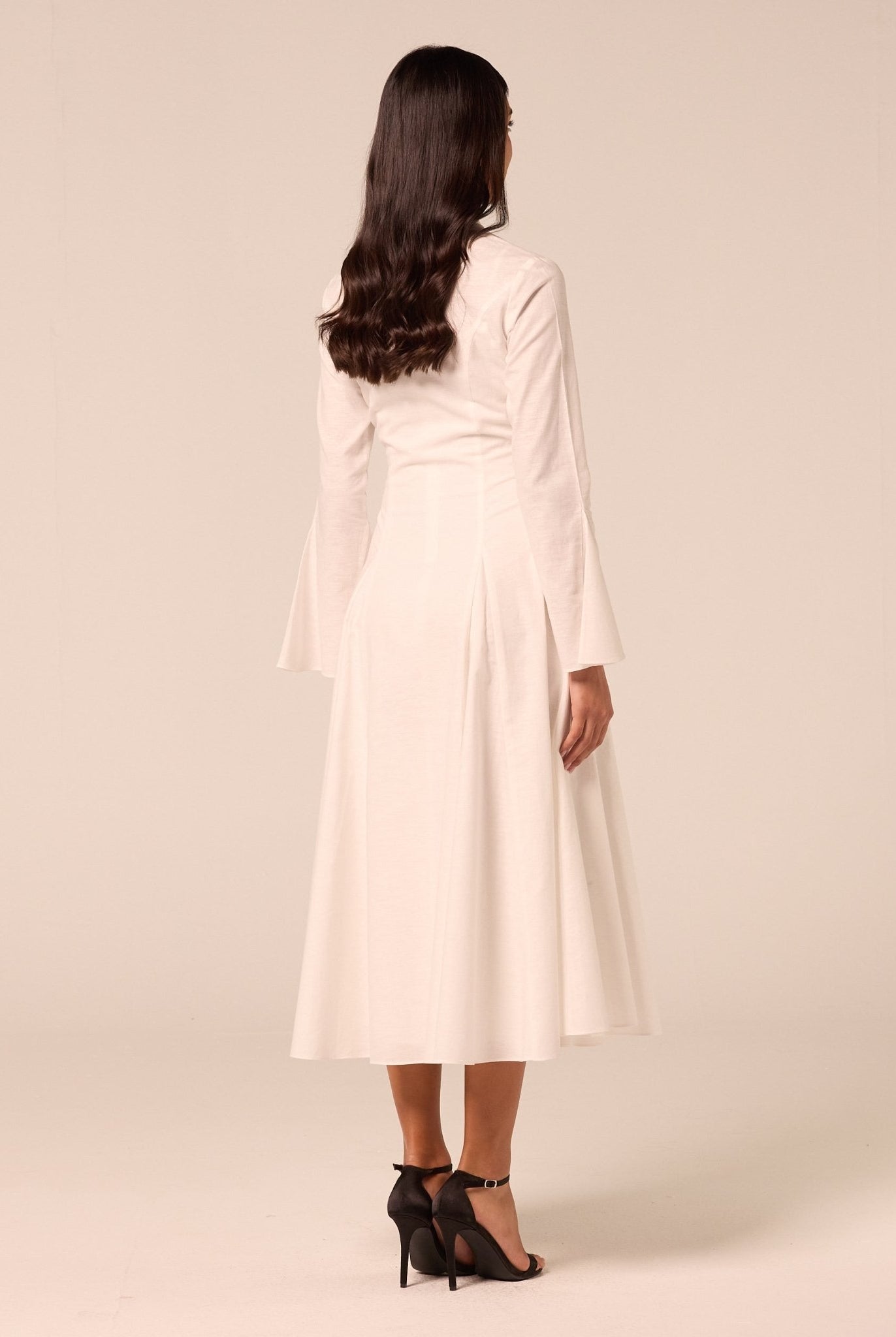 White Linen Midi Shirt Dress - shopaleena