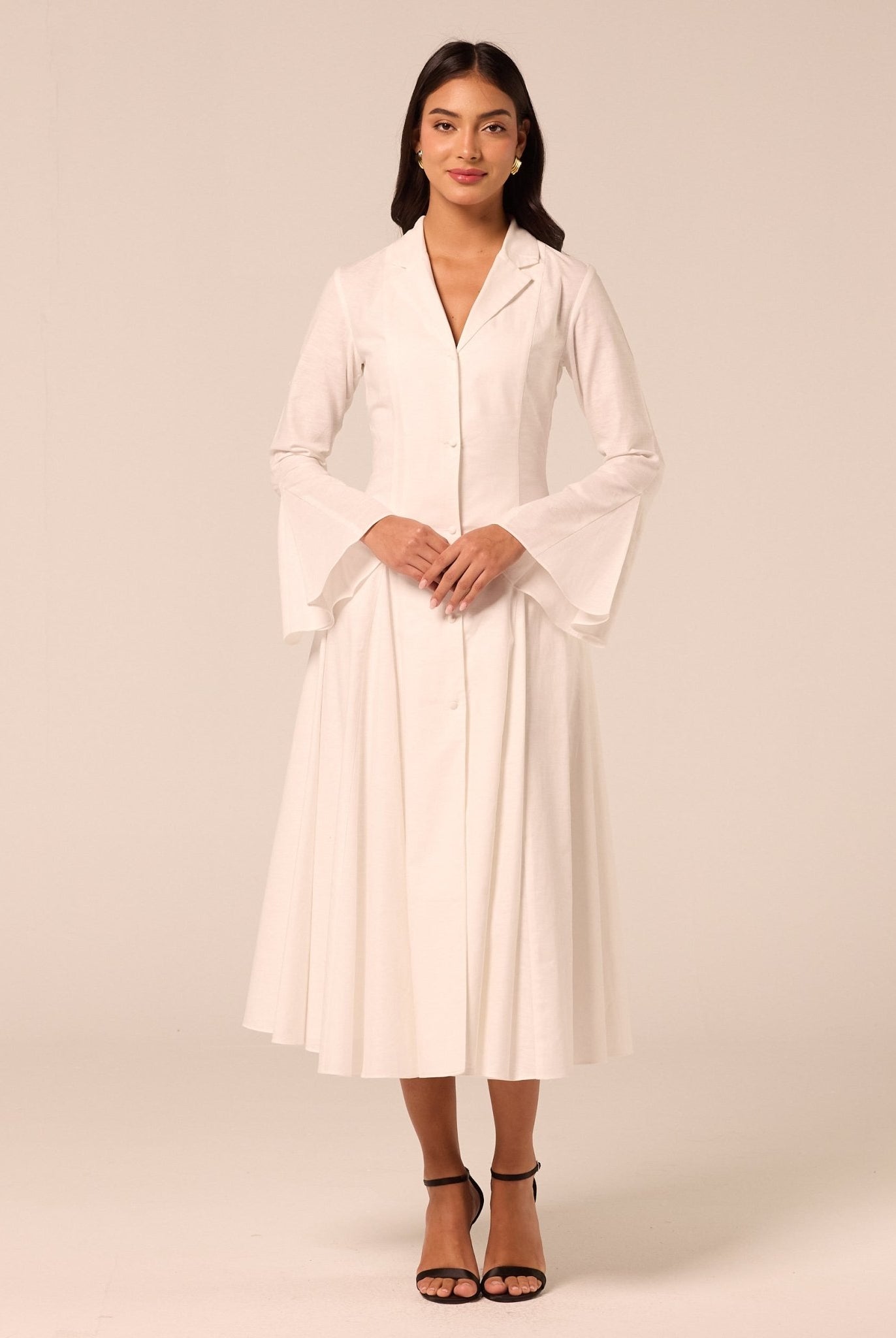 White Linen Midi Shirt Dress - shopaleena