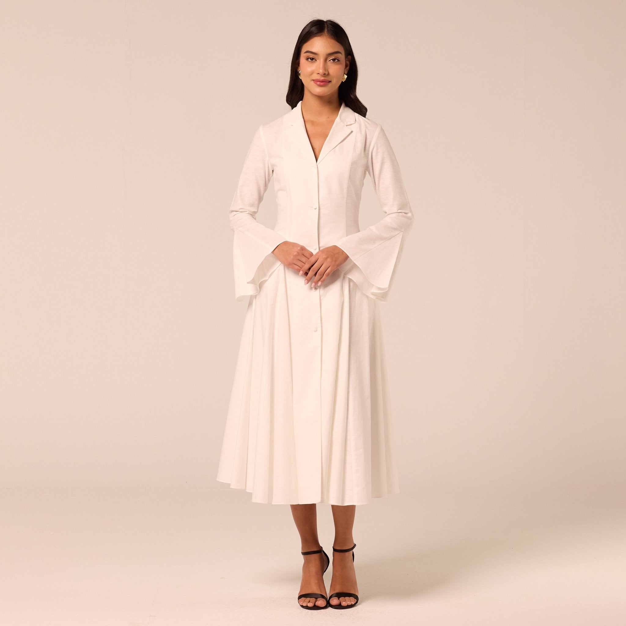 White Linen Midi Shirt Dress - shopaleena