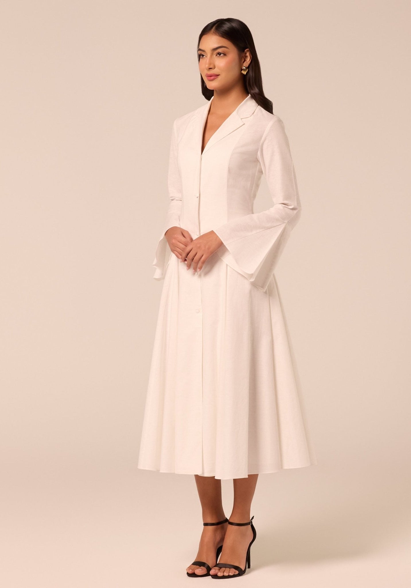 White Linen Midi Shirt Dress - shopaleena