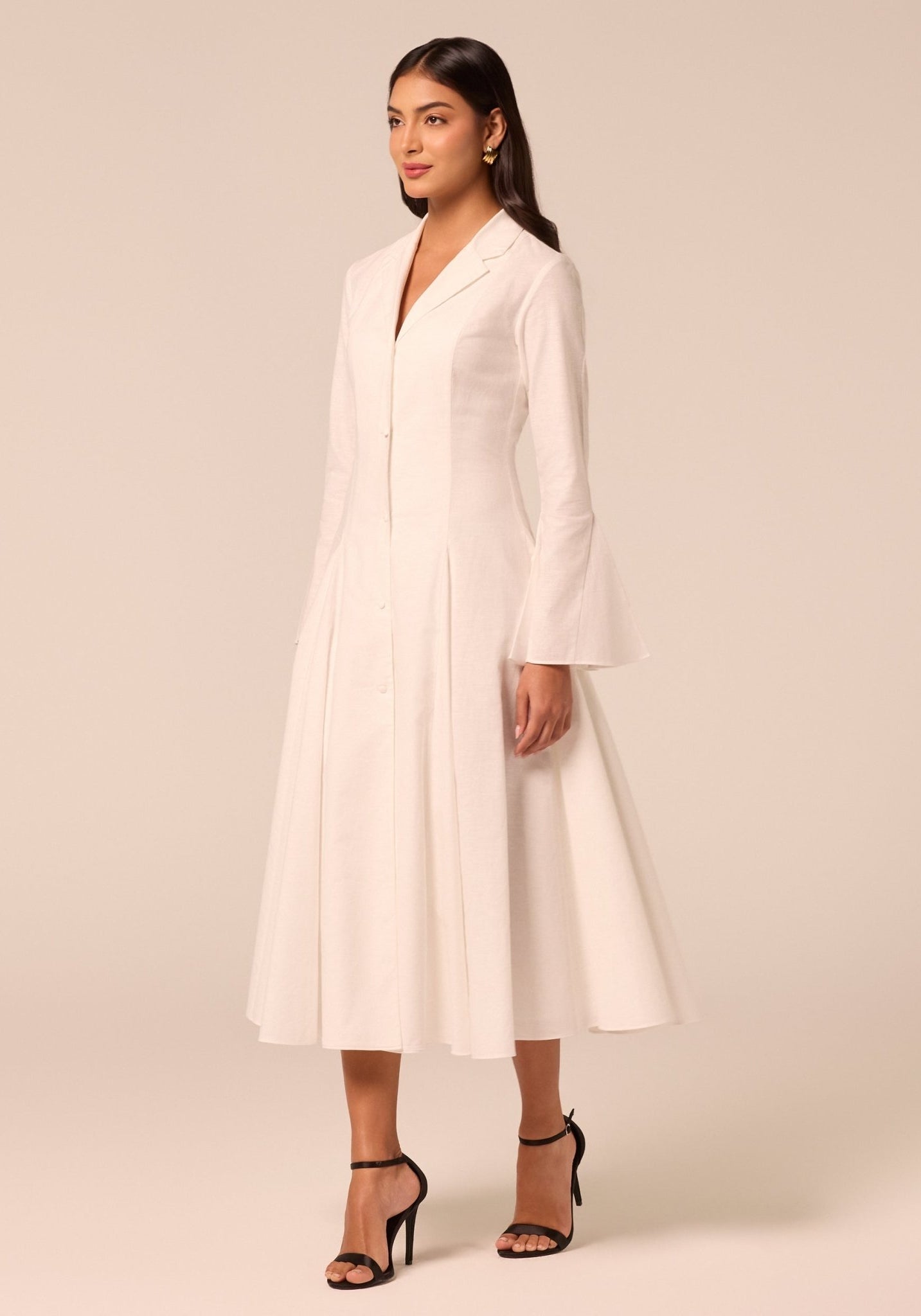 White Linen Midi Shirt Dress - shopaleena
