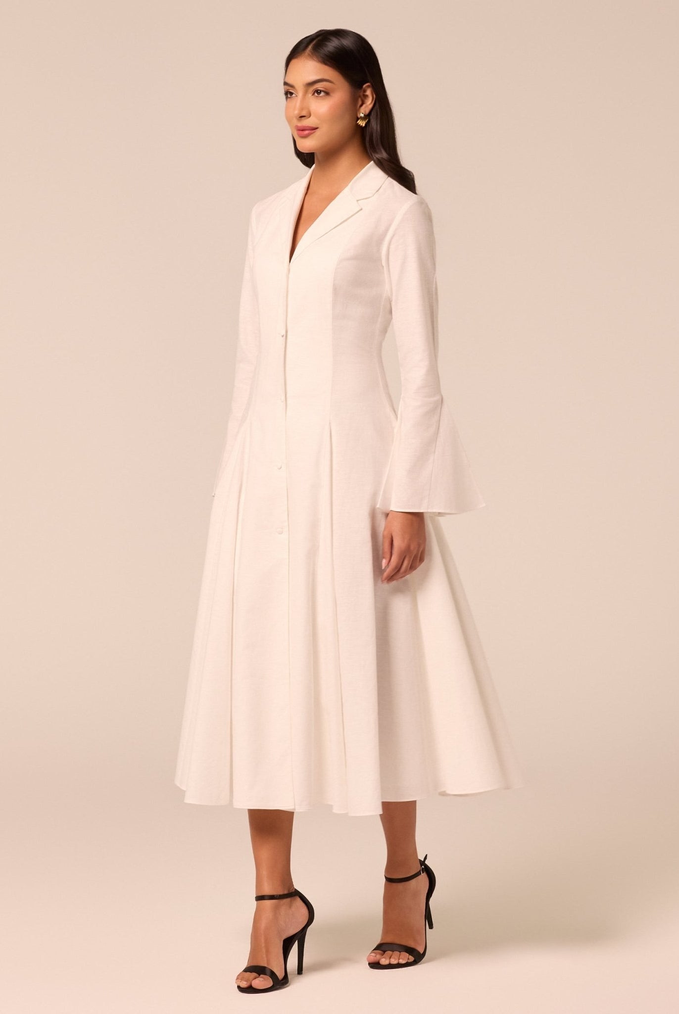 White Linen Midi Shirt Dress - shopaleena