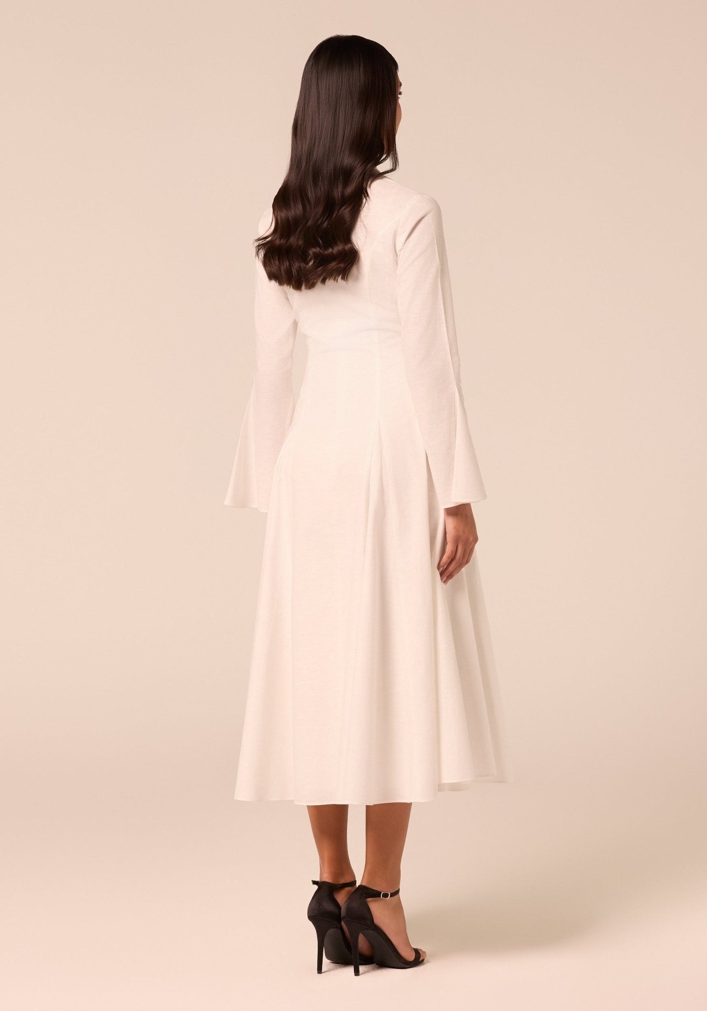 White Linen Midi Shirt Dress - shopaleena