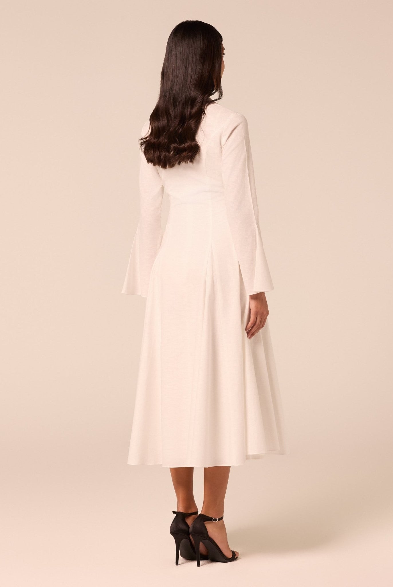 White Linen Midi Shirt Dress - shopaleena