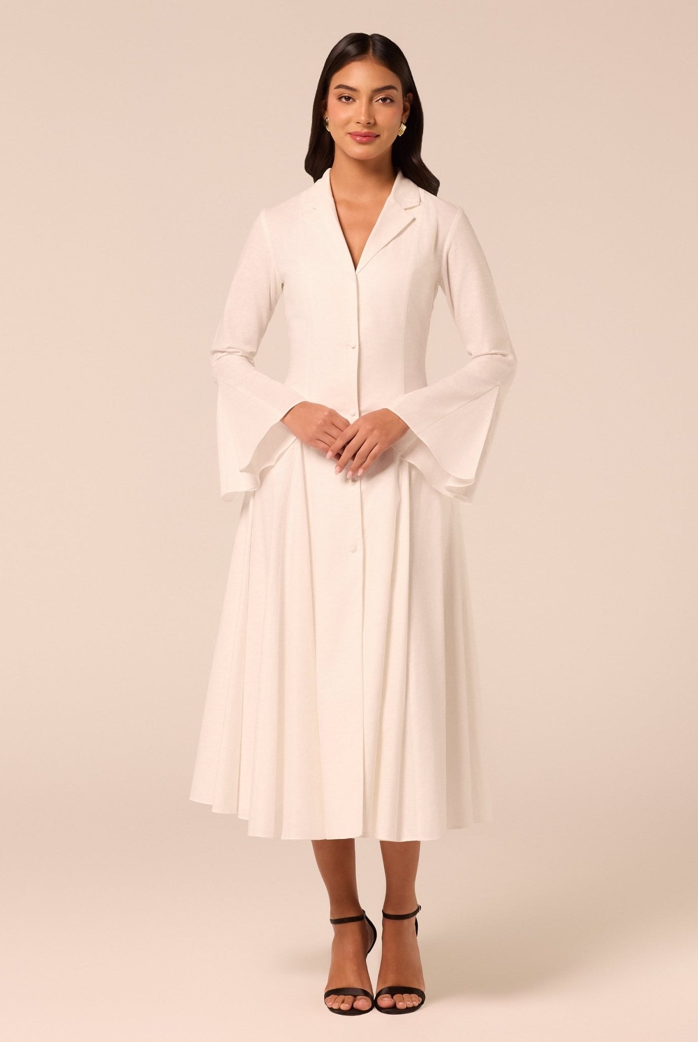 White Linen Midi Shirt Dress - shopaleena