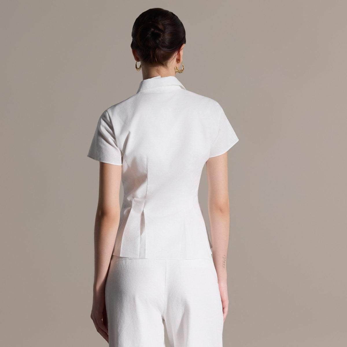 White Linen Peplum Shirt - shopaleena