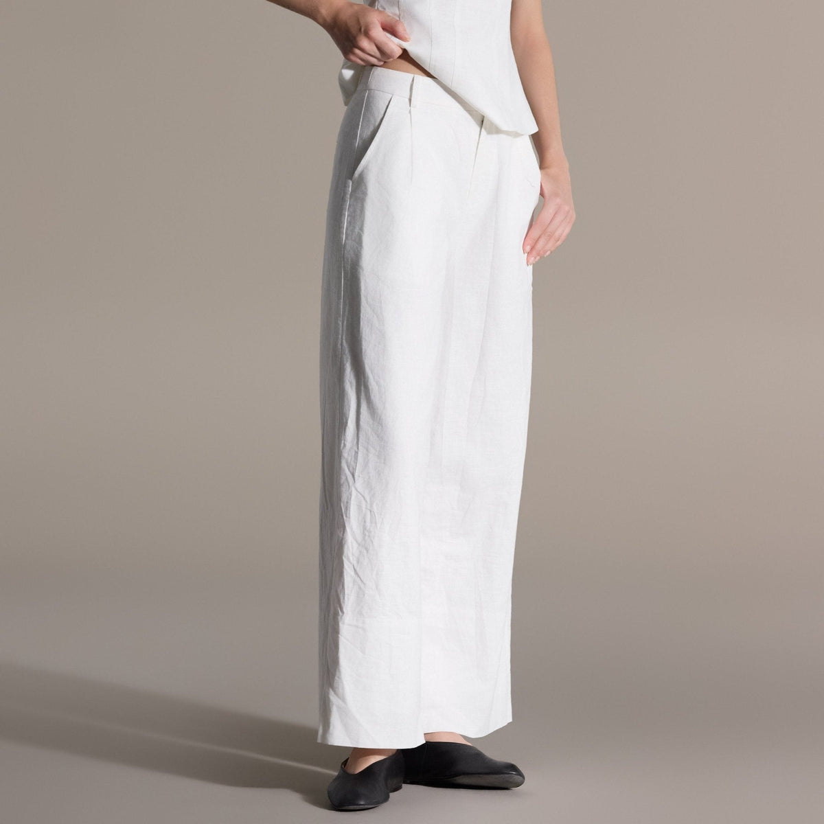 White Linen Straight Leg Pants - shopaleena