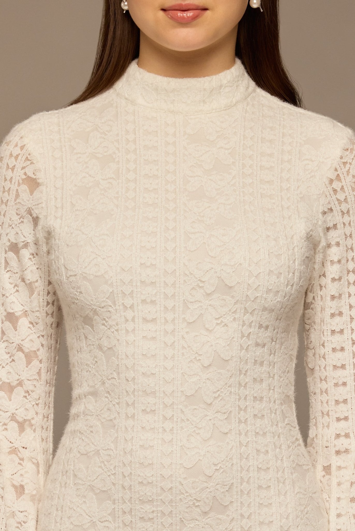 White Long Flared Sleeve Lace Dress with Open Back - shopaleena