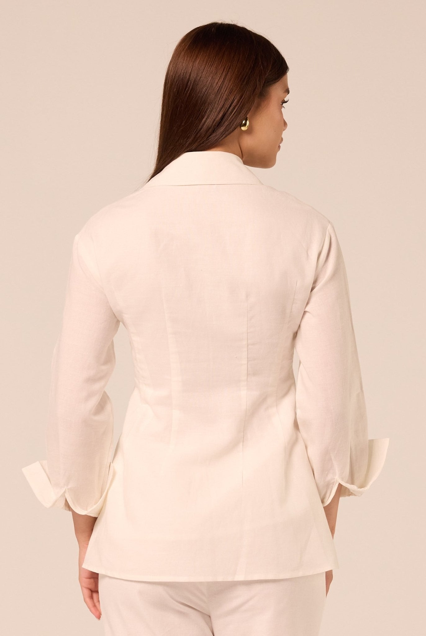 White Long Sleeve Cotton-Linen Shirt - shopaleena