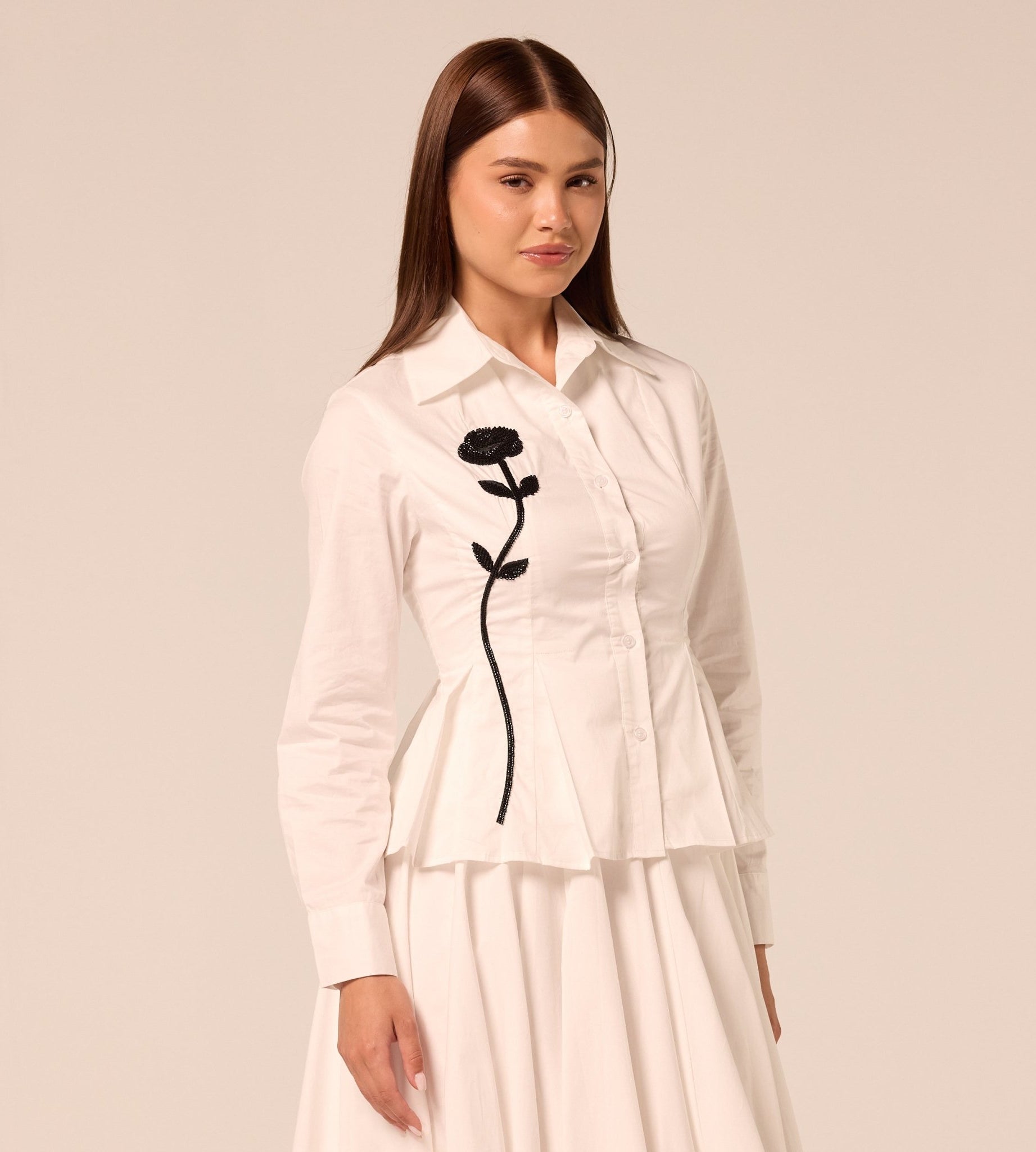 White Long Sleeve Peplum Shirt - shopaleena