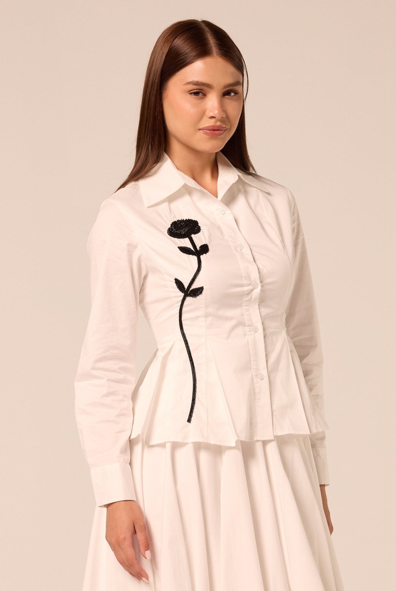 White Long Sleeve Peplum Shirt - shopaleena