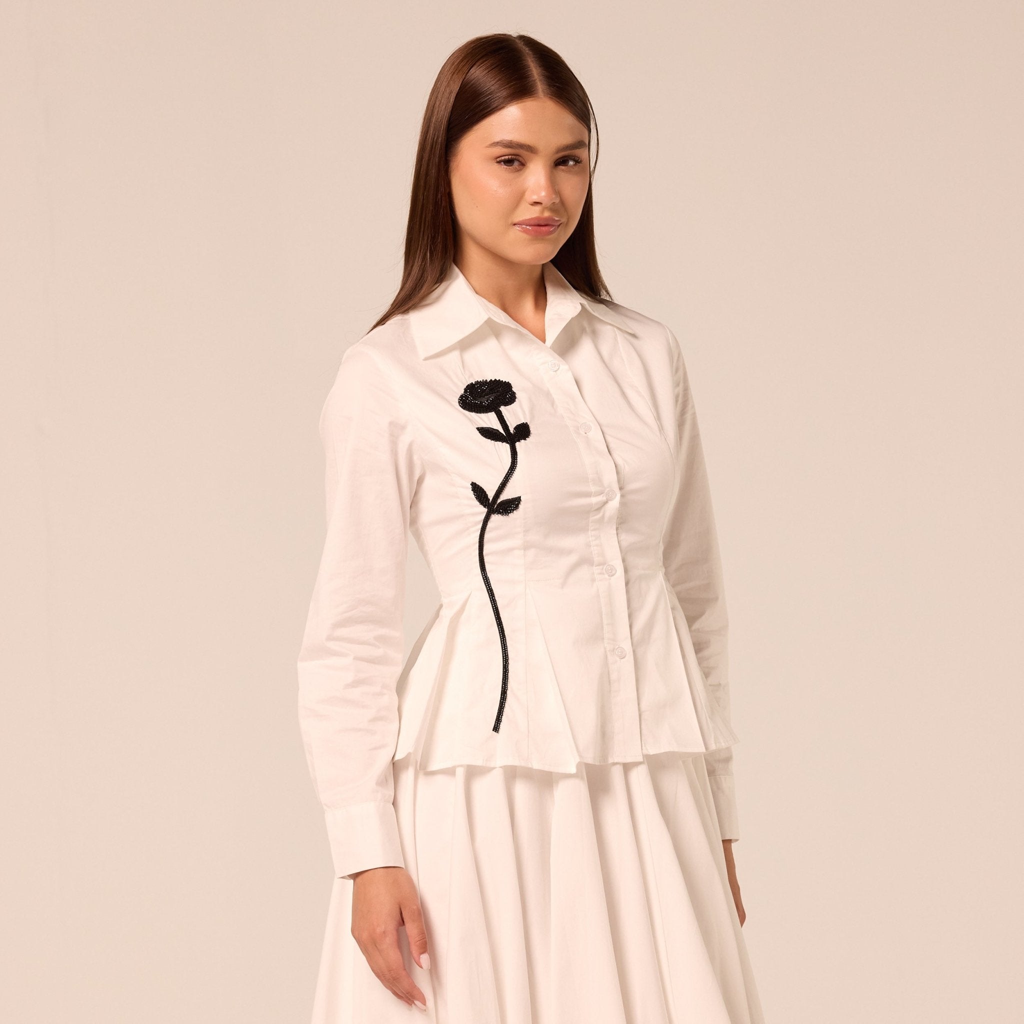White Long Sleeve Peplum Shirt - shopaleena