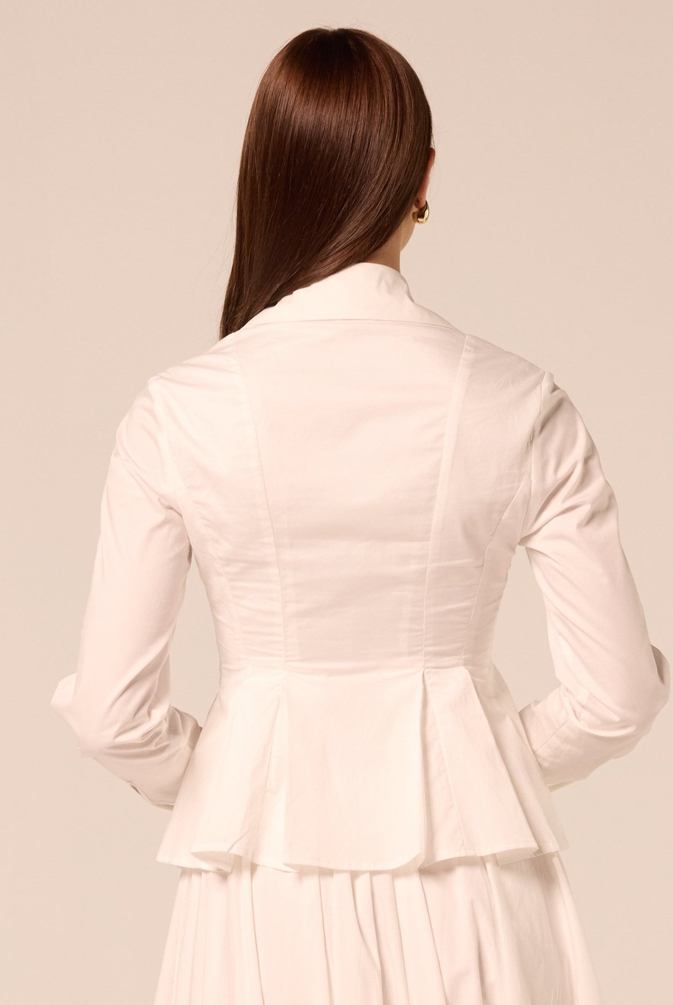 White Long Sleeve Peplum Shirt - shopaleena