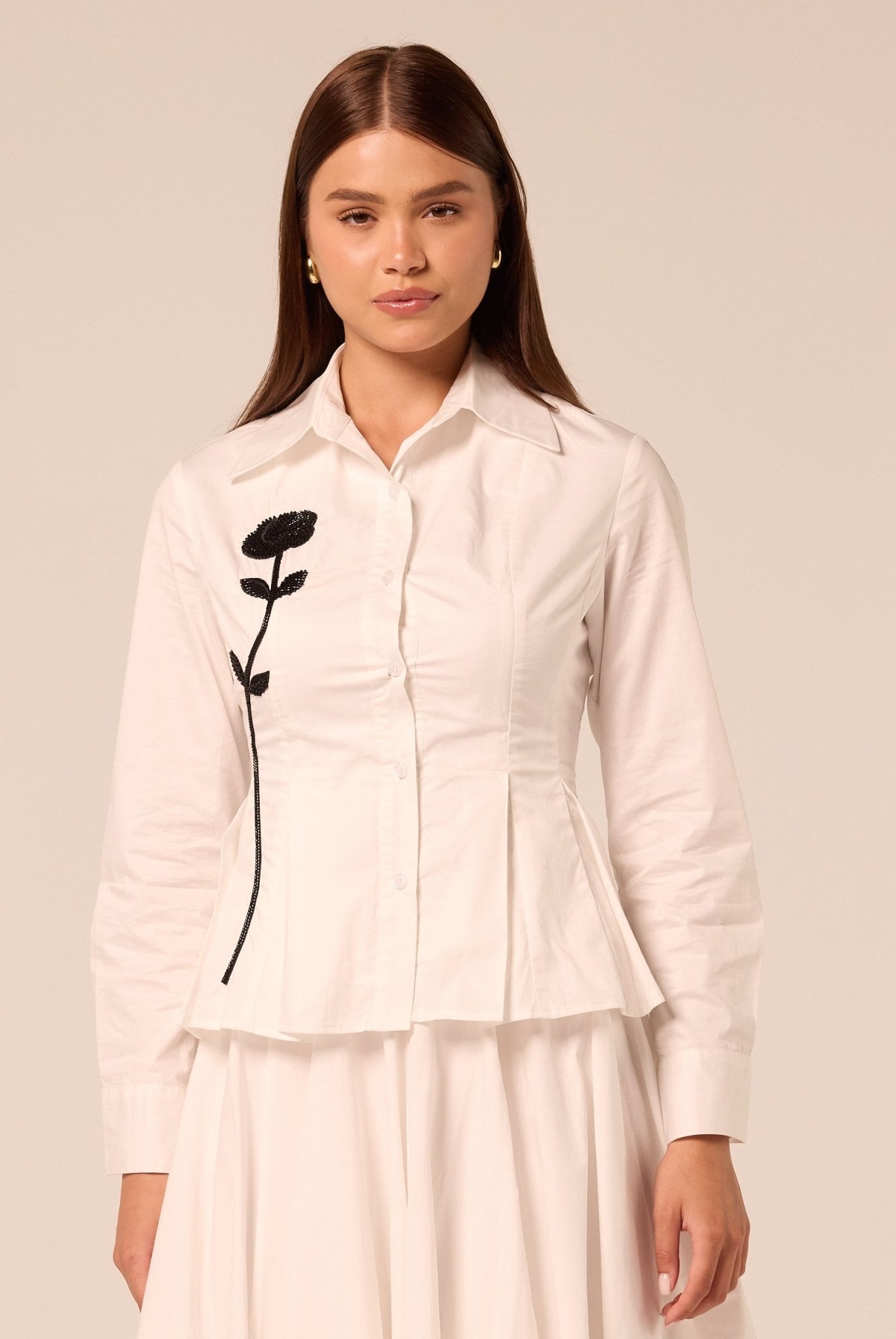 White Long Sleeve Peplum Shirt - shopaleena
