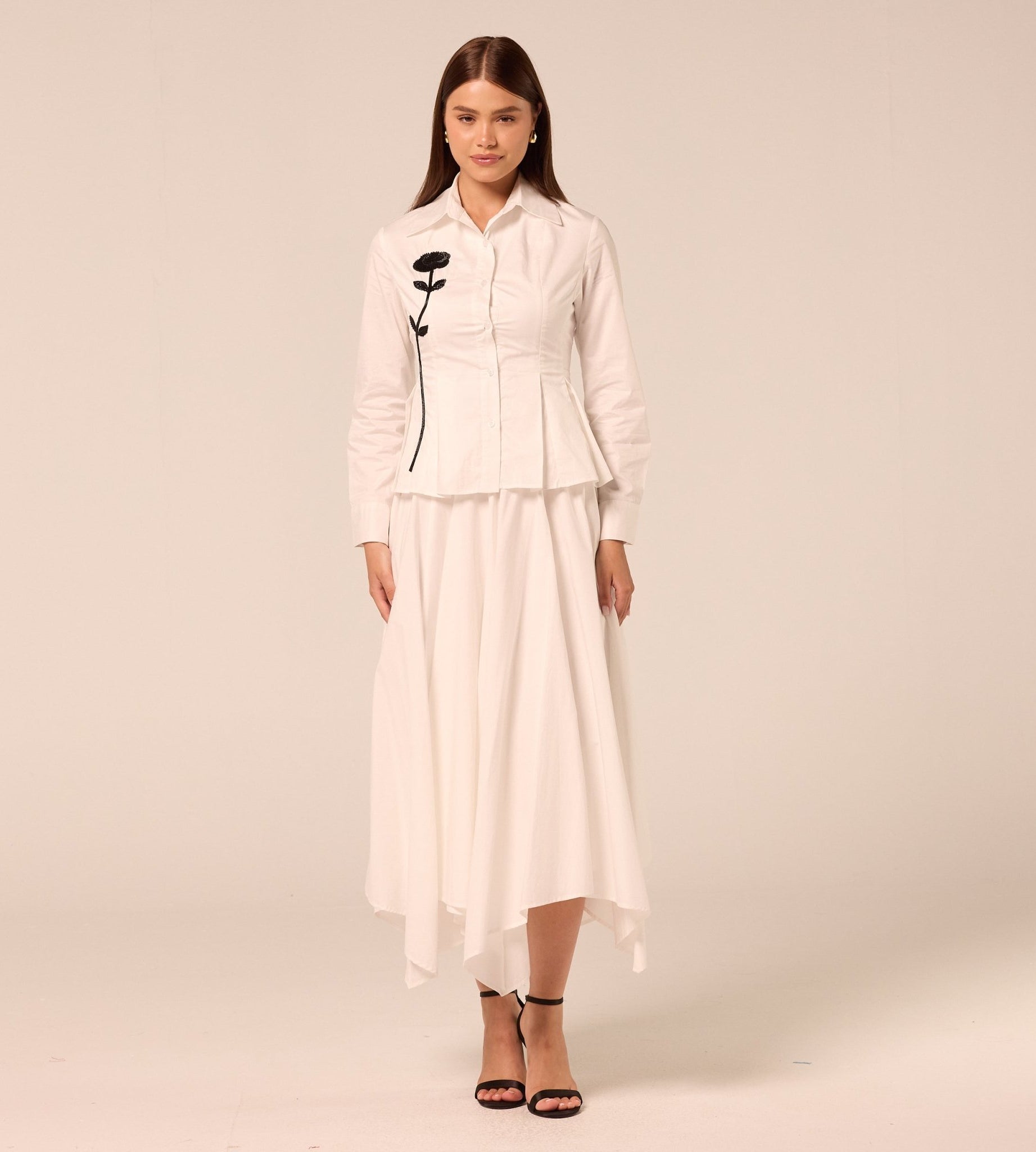 White Long Sleeve Peplum Shirt - shopaleena