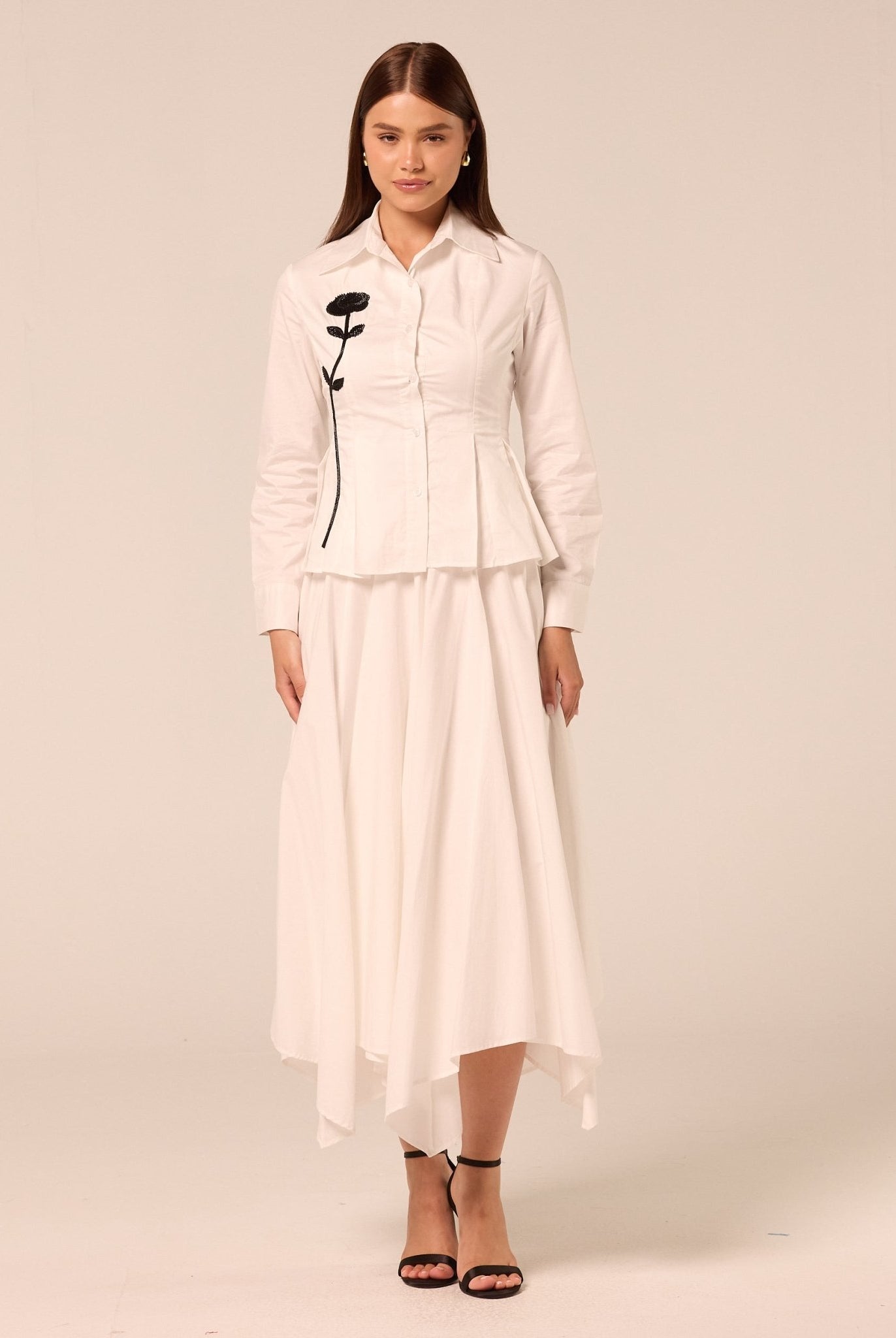 White Long Sleeve Peplum Shirt - shopaleena