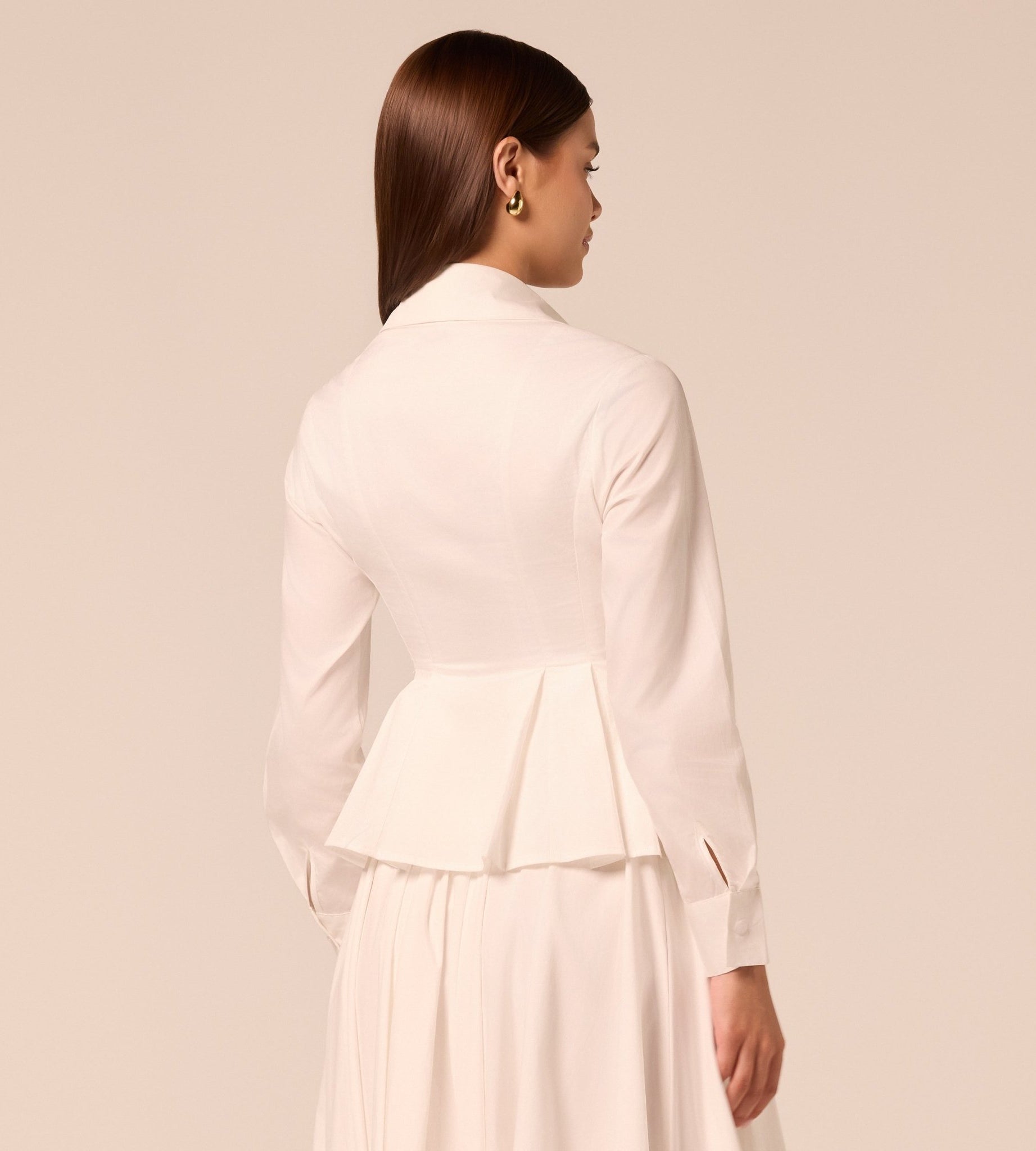 White Long Sleeve Peplum Shirt - shopaleena