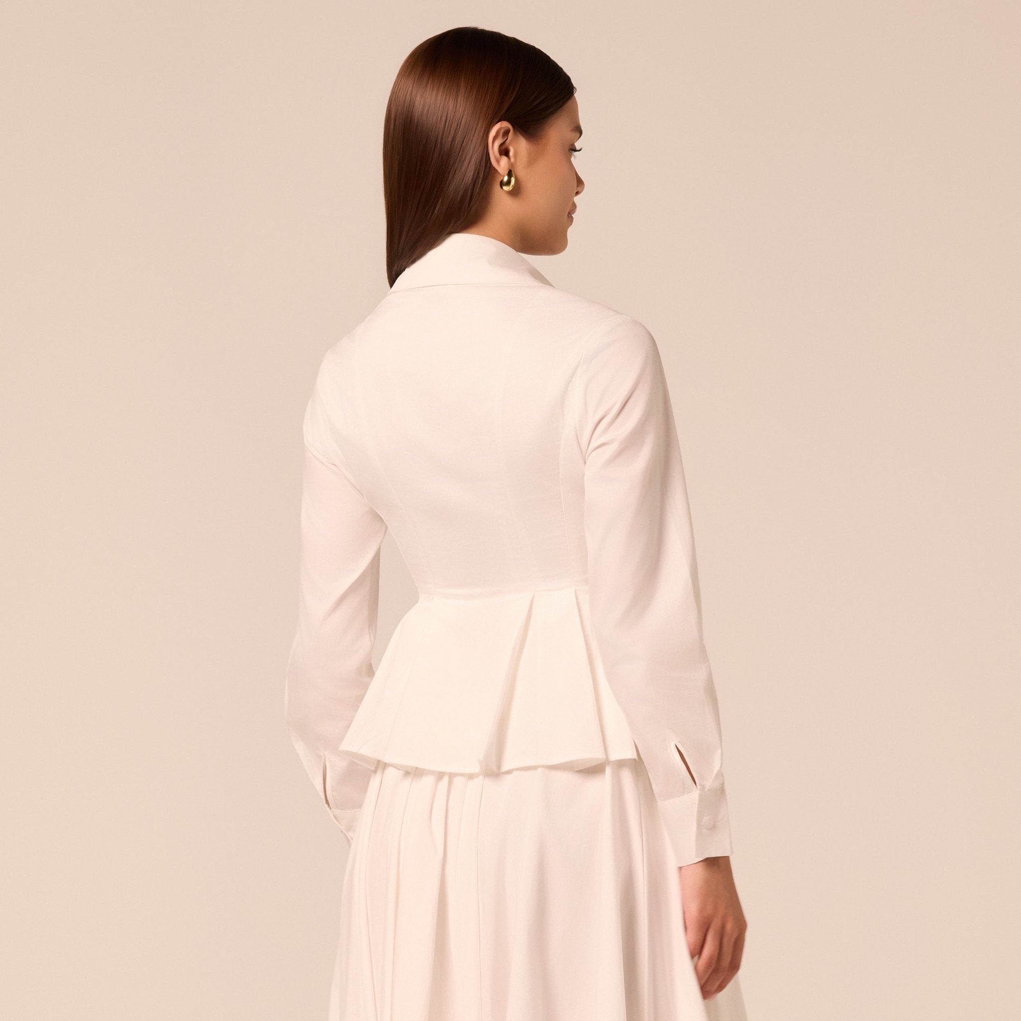 White Long Sleeve Peplum Shirt - shopaleena