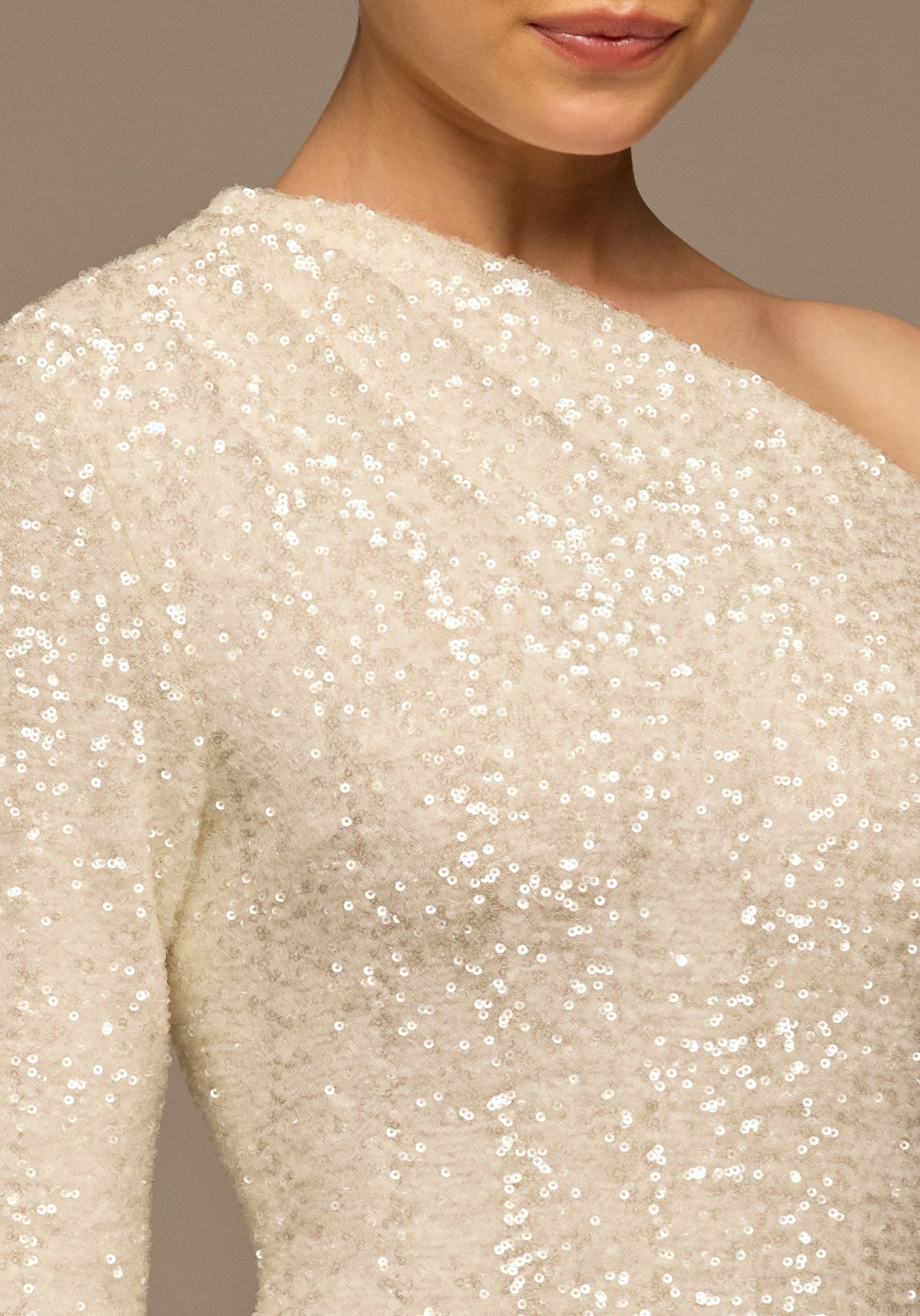 White Long - Sleeve Sequin Maxi Dress - shopaleena