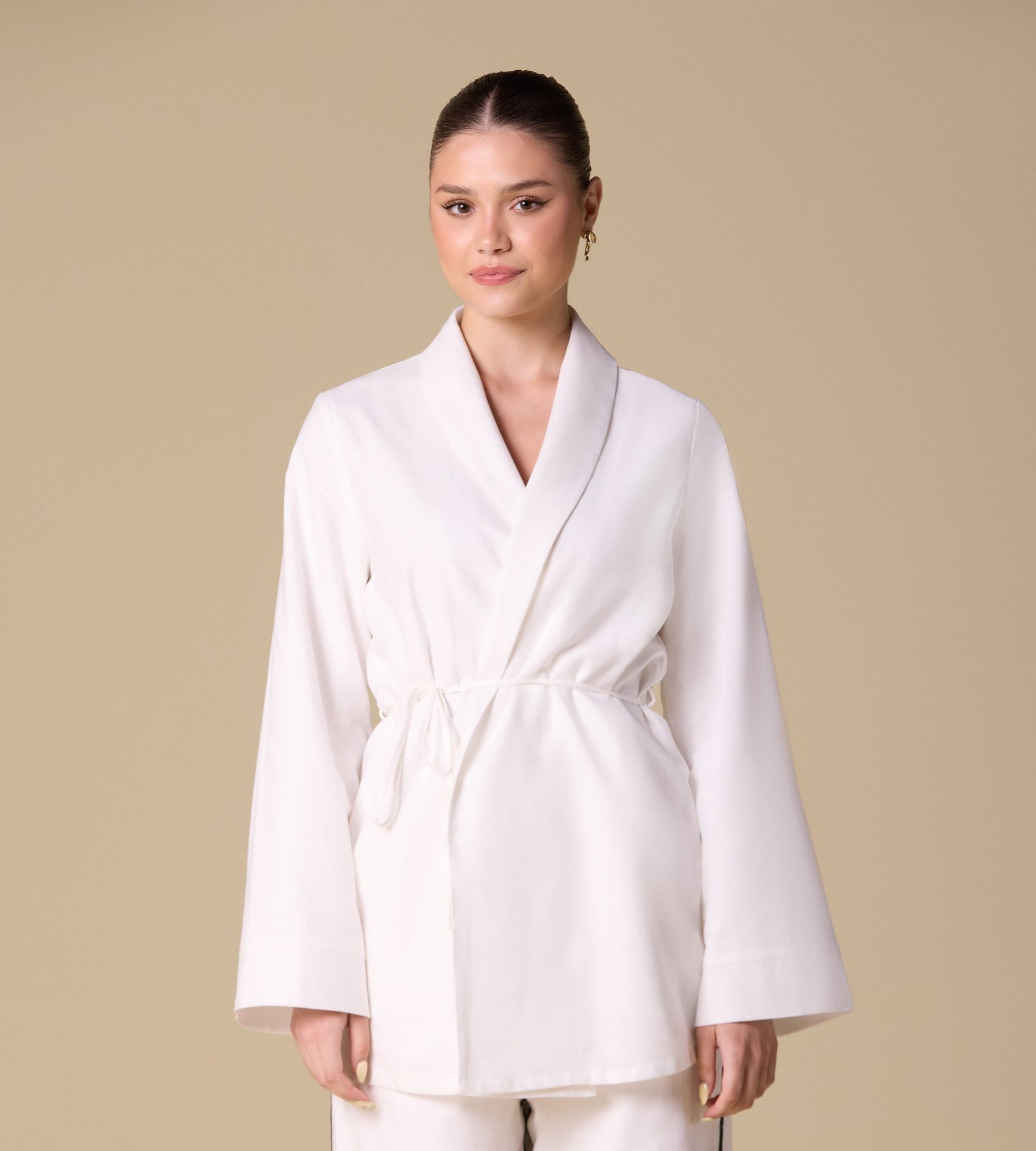 White Long wide sleeves Wrapped Top - shopaleena