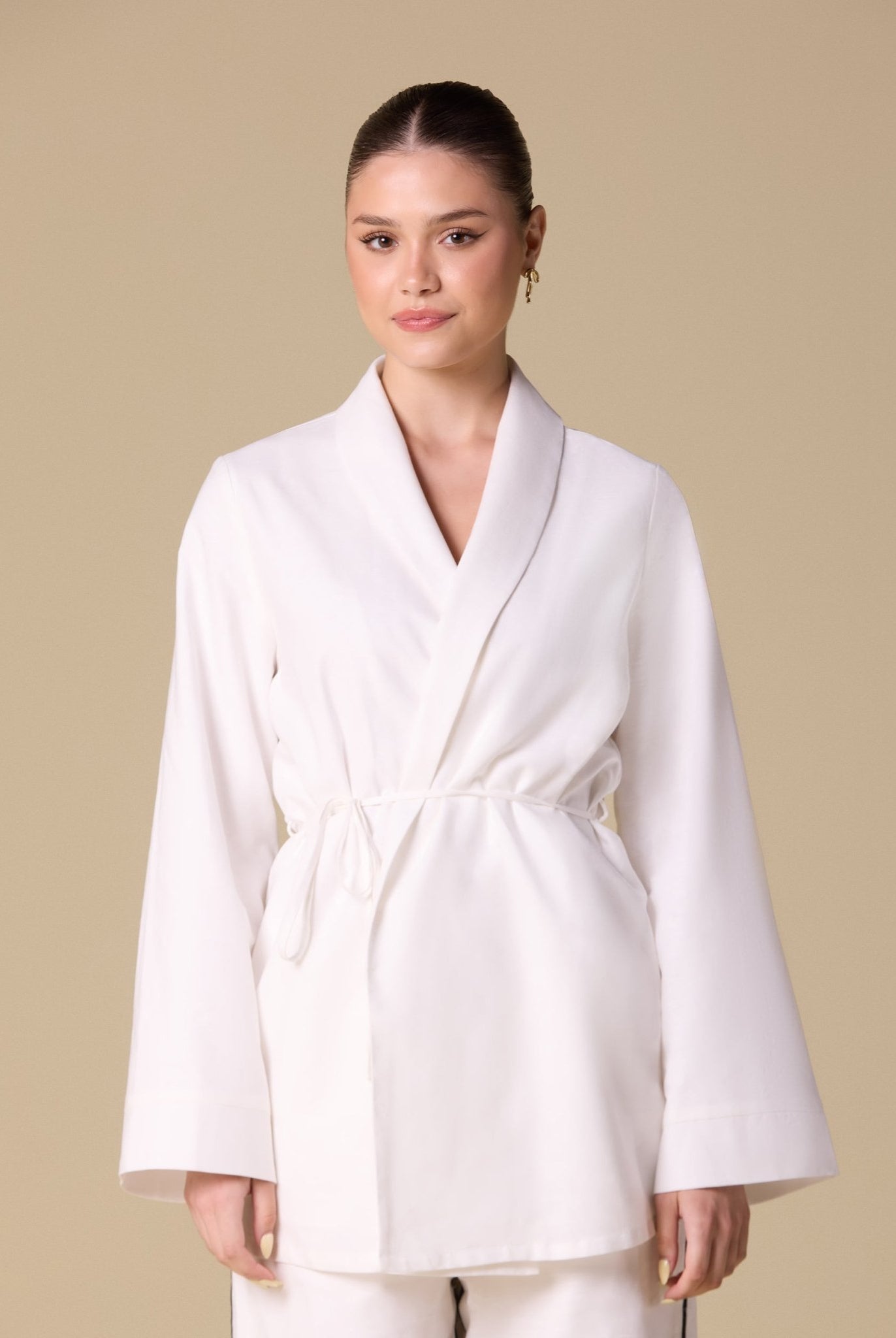 White Long wide sleeves Wrapped Top - shopaleena